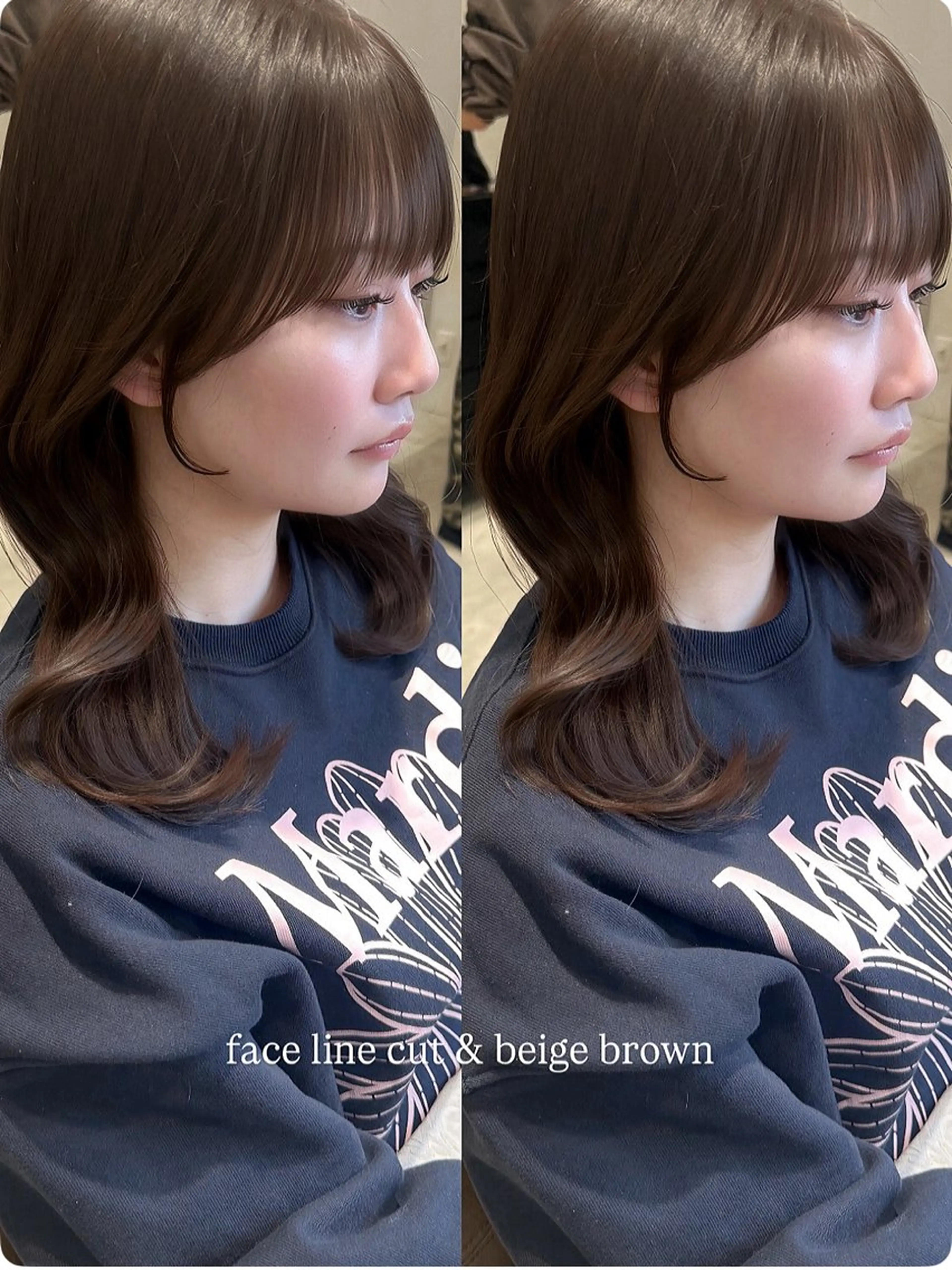 ミディアム カラー 顔周りカット カット ヘアカラー トリートメント ヘッドスパ むく。/顔周りカット /前髪クロスパーマのヘアスタイル