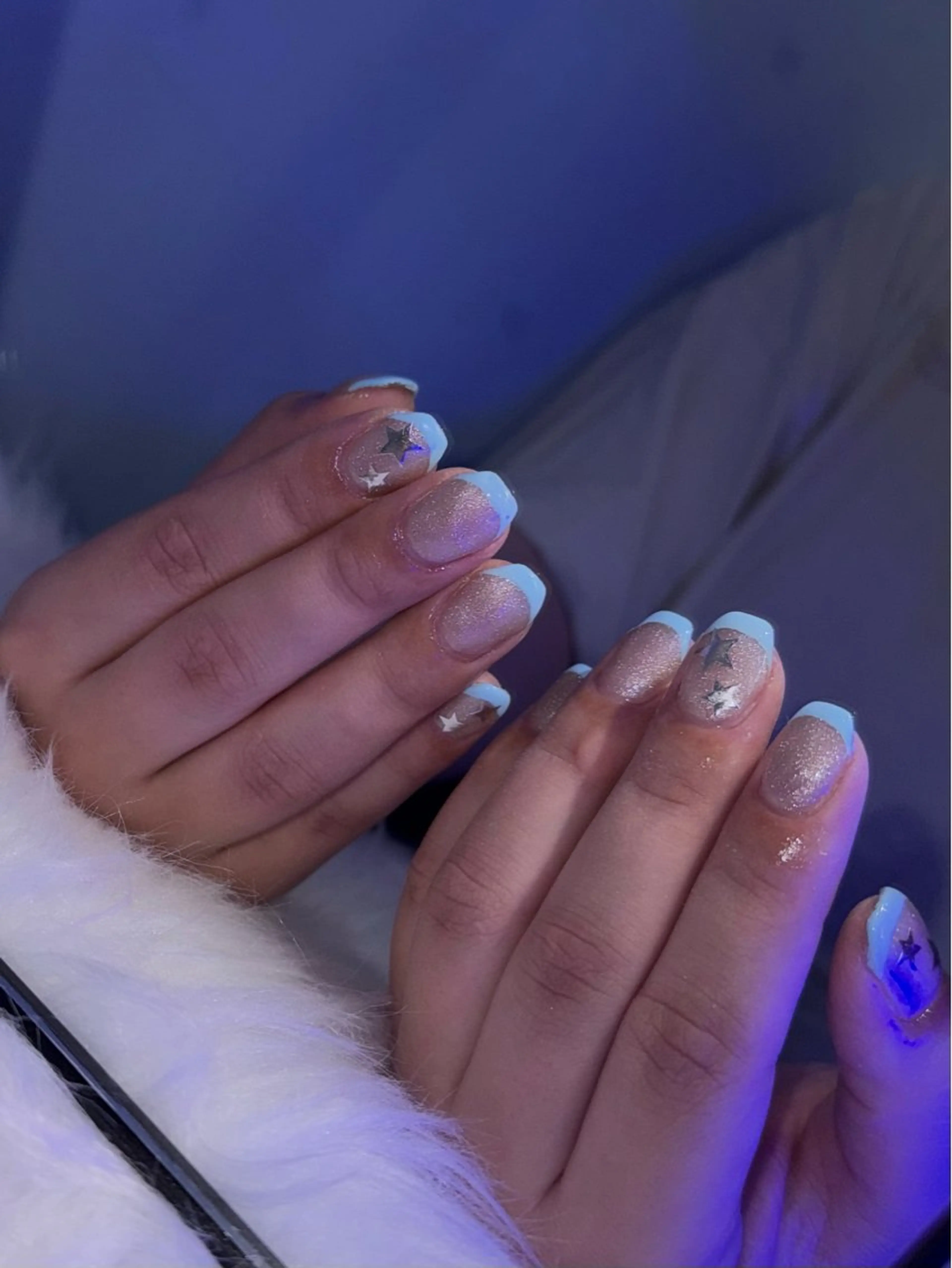 ネイル フレンチネイル 水色 マグネットネイル ハンドネイル Nail salon BiBi所属・BiBi Nanakaのネイルデザイン