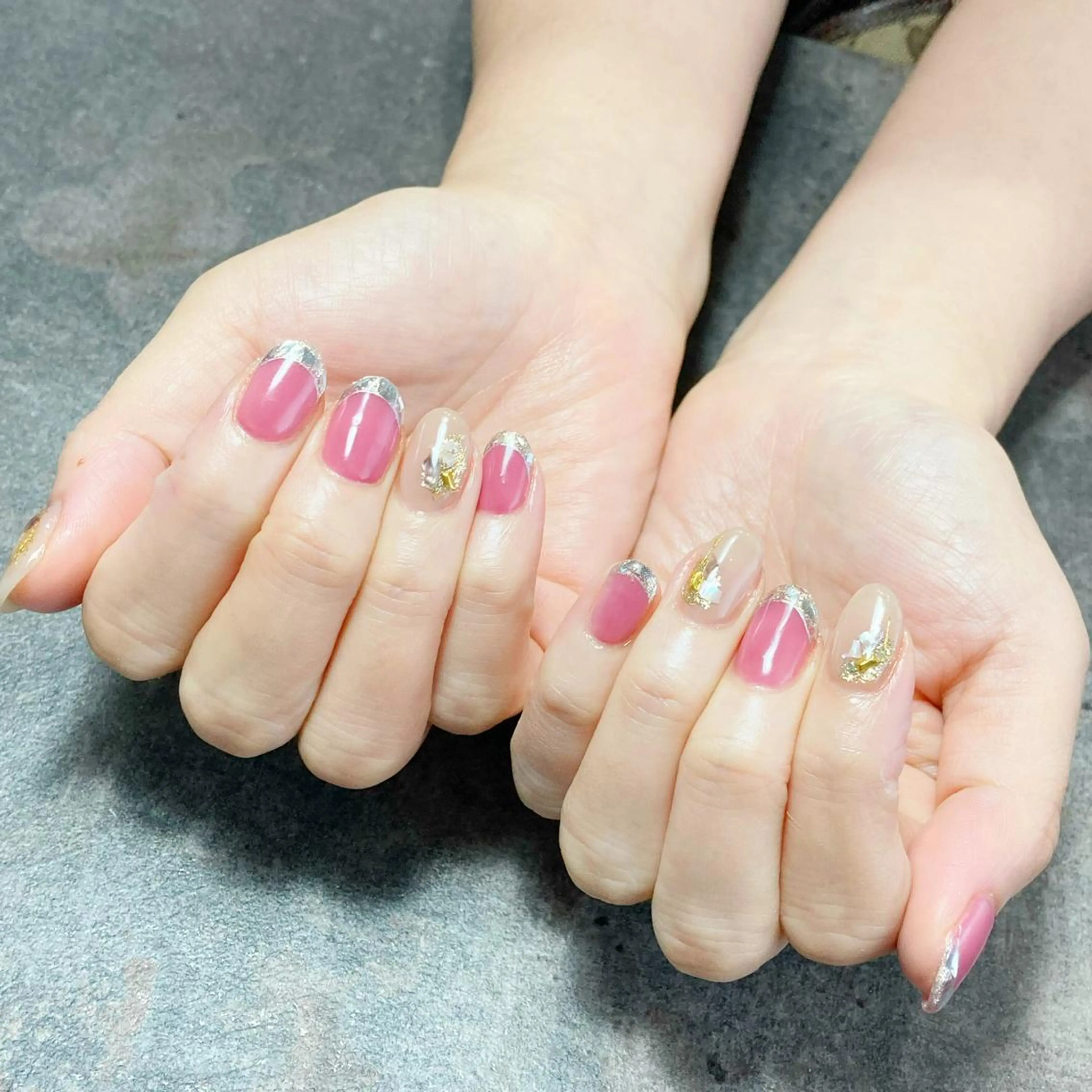 ネイル フレンチネイル ガラスフレンチ ピンク ハンドネイル Nail Salon liber所属・NailSalon liberのネイルデザイン