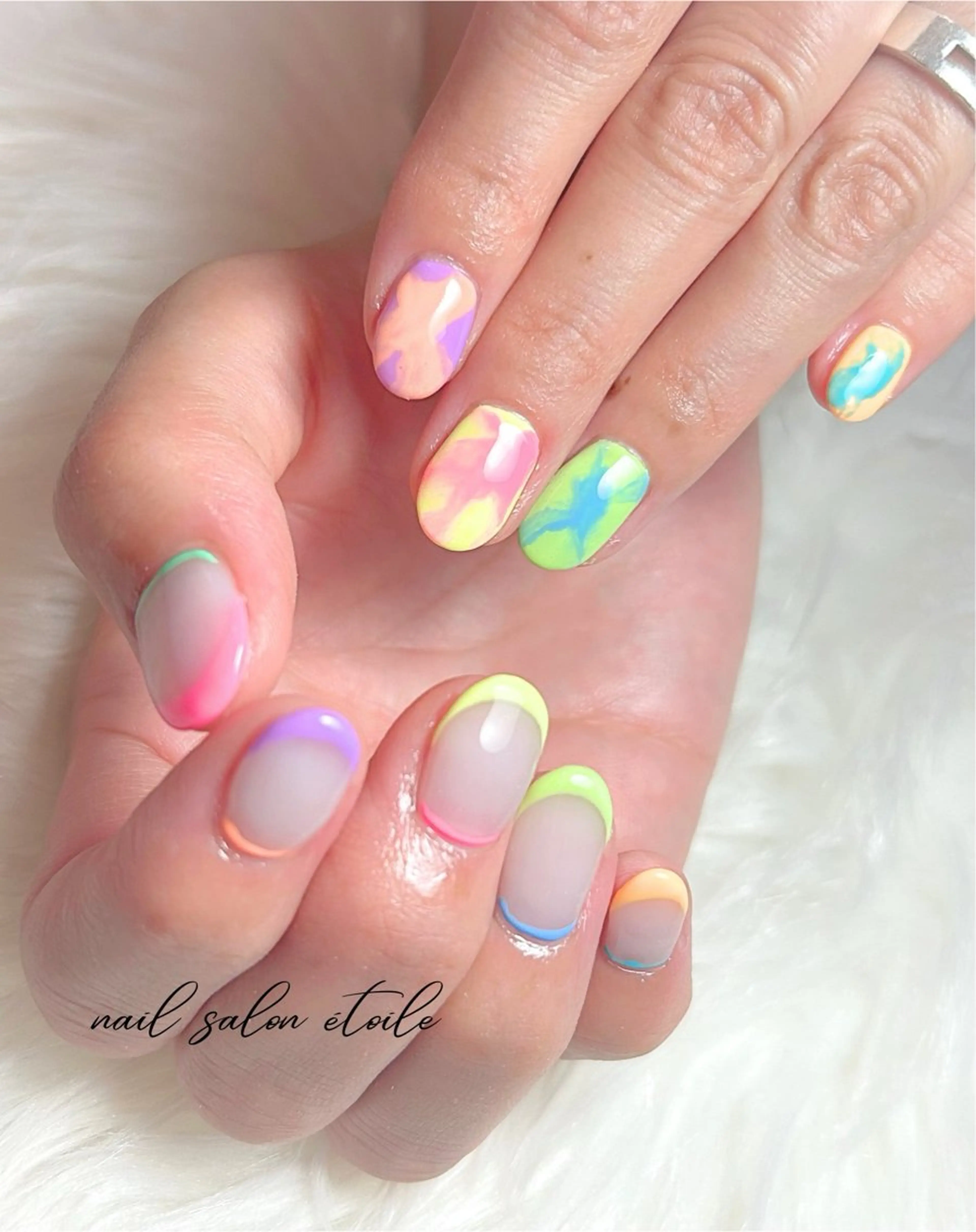 ネイル フレンチネイル 持ち込み ニュアンスネイル 夏ネイル ハンドネイル nail salon étoileのネイルデザイン