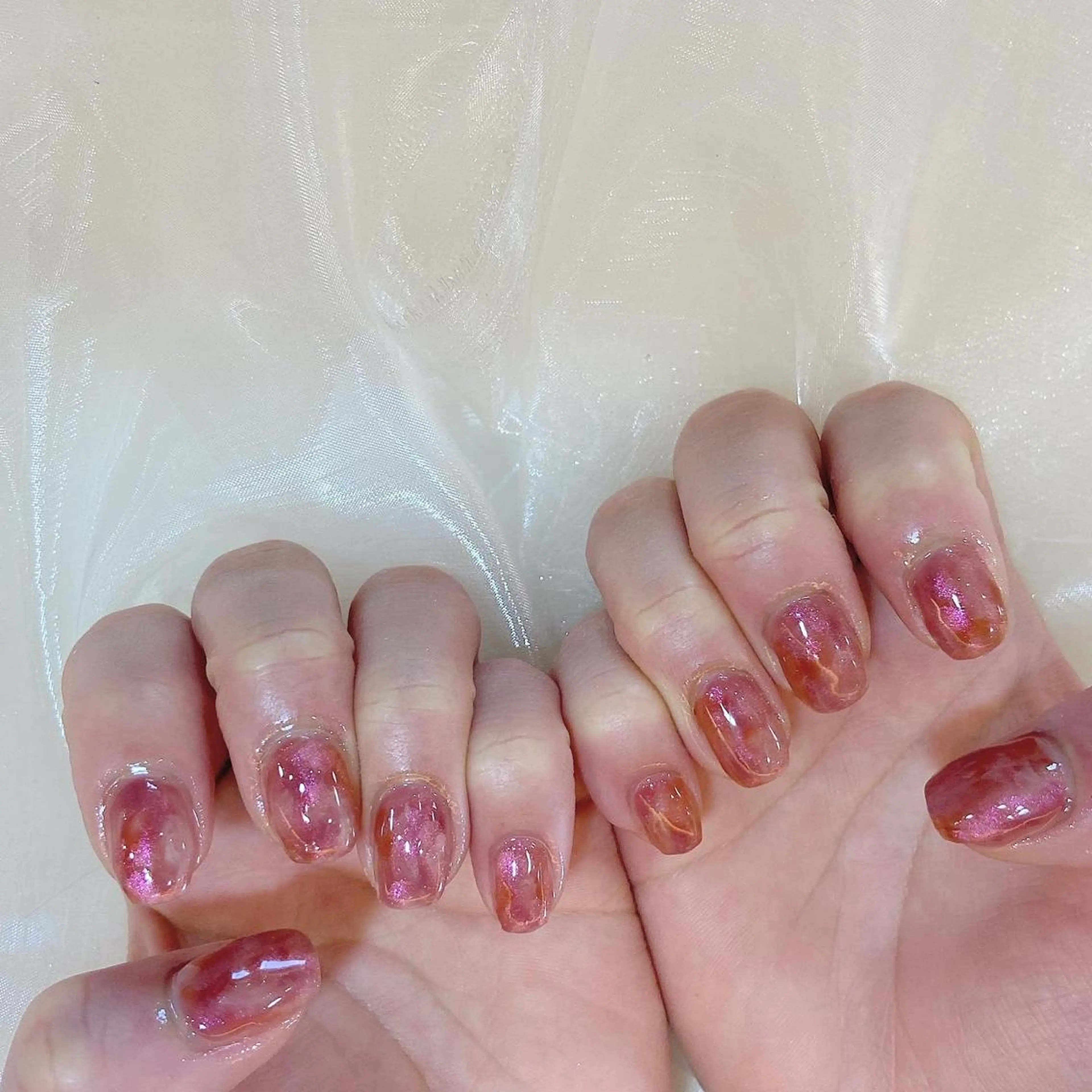 ネイル ブラウン 赤色 ハンドネイル 𝕄𝕚𝕪𝕦🤍 自由が丘⌇パラジェルのネイルデザイン