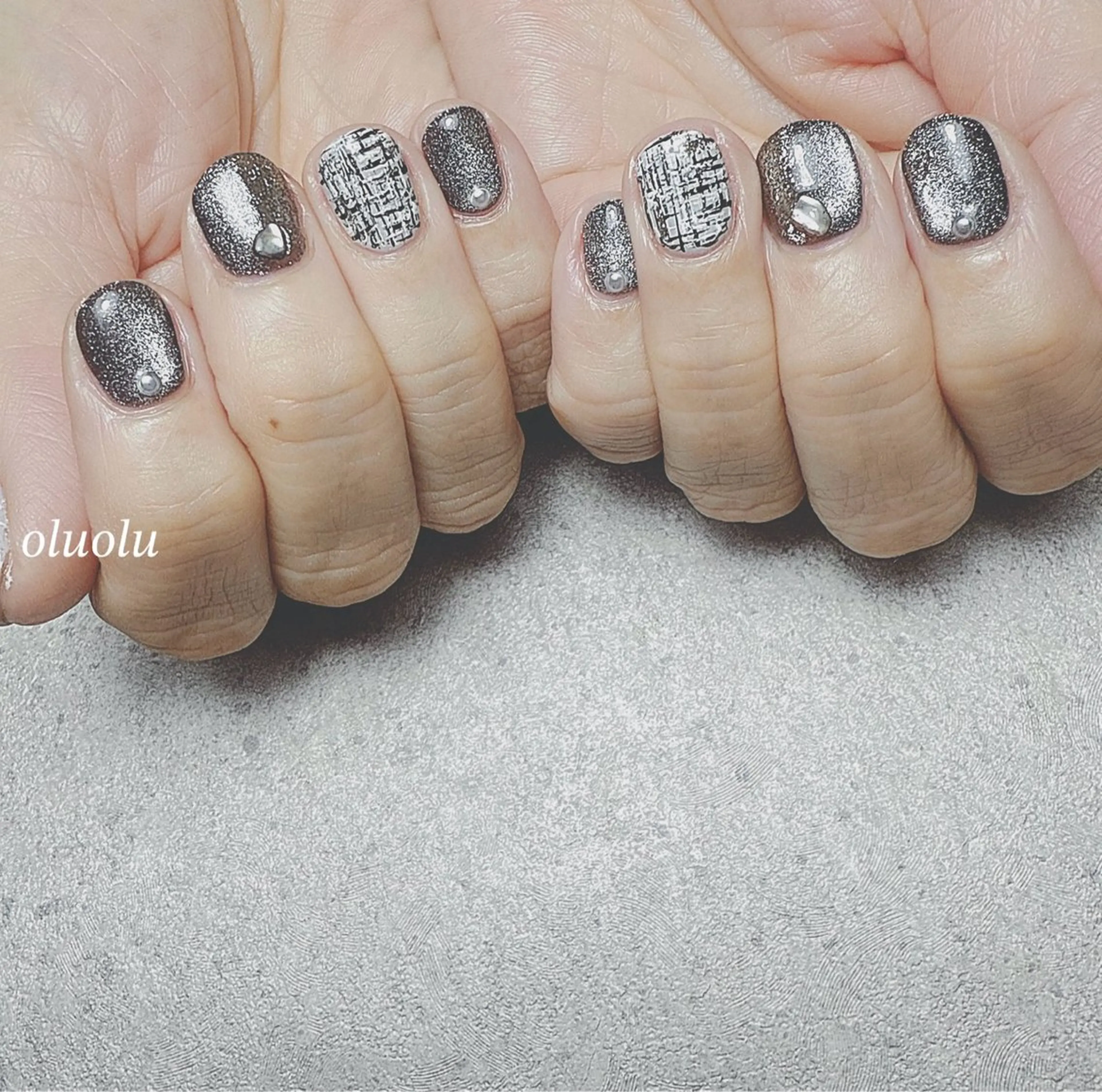 ネイル マグネットネイル ツイードネイル ハンドネイル 大村 紬華のネイルデザイン