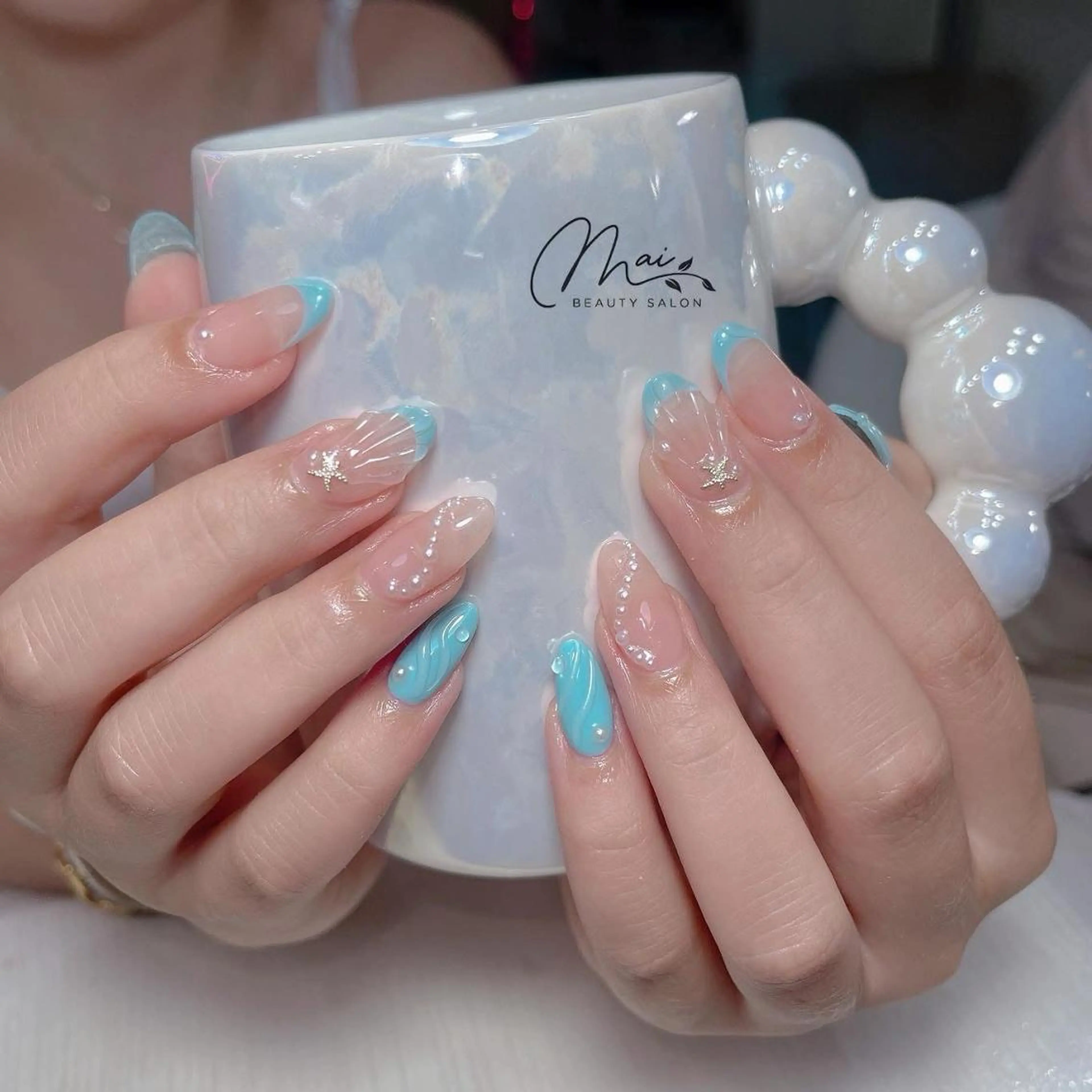 ネイル オーロラネイル チークネイル 長さ出し フラッシュネイル フットネイル MaiBeauty マイ マイのネイルデザイン