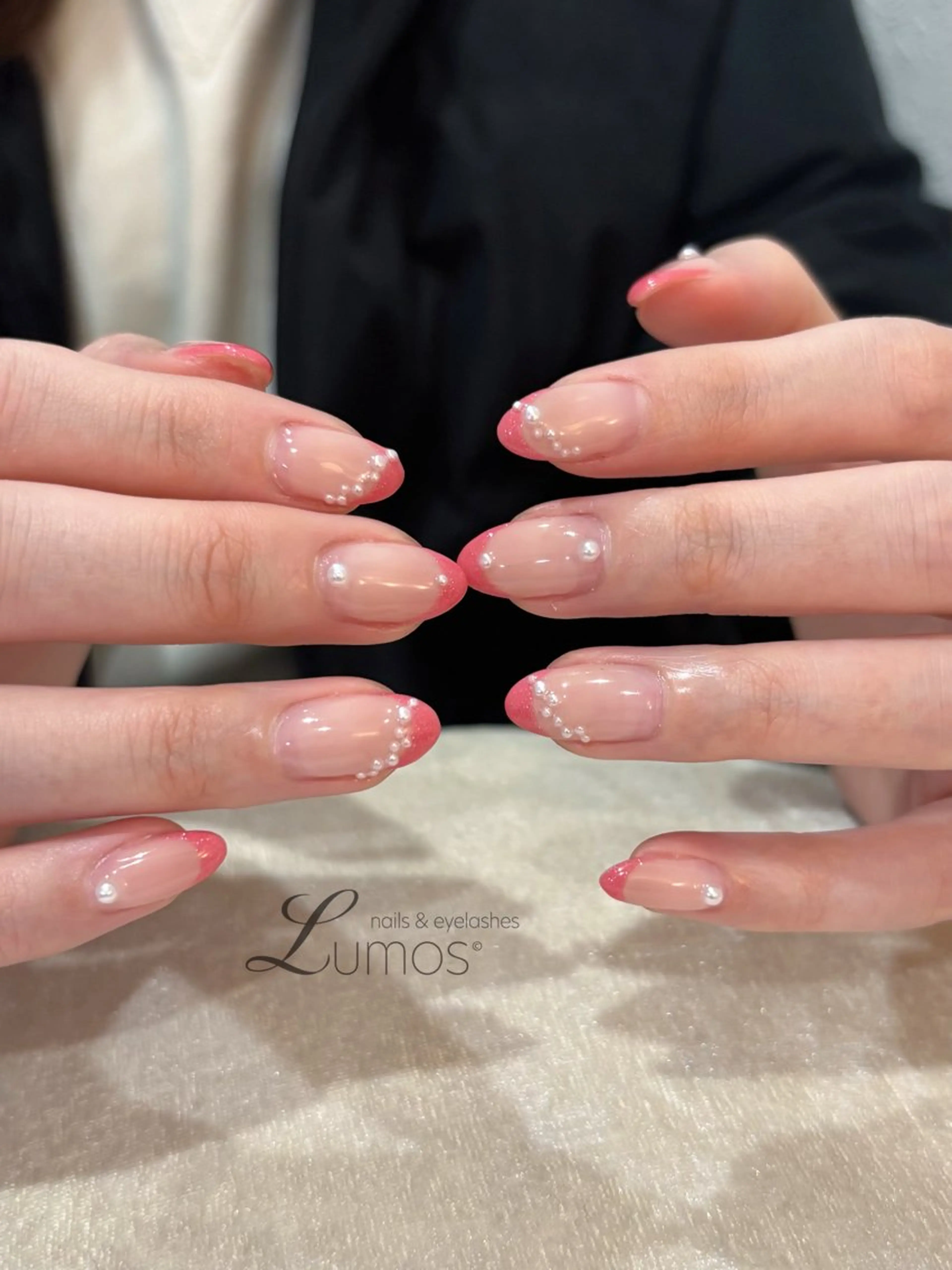 ネイル フレンチネイル ラメ(グリッター) ピンク Lumos  nails&eyelashes 桜川所属・Lumos Rikaのネイルデザイン