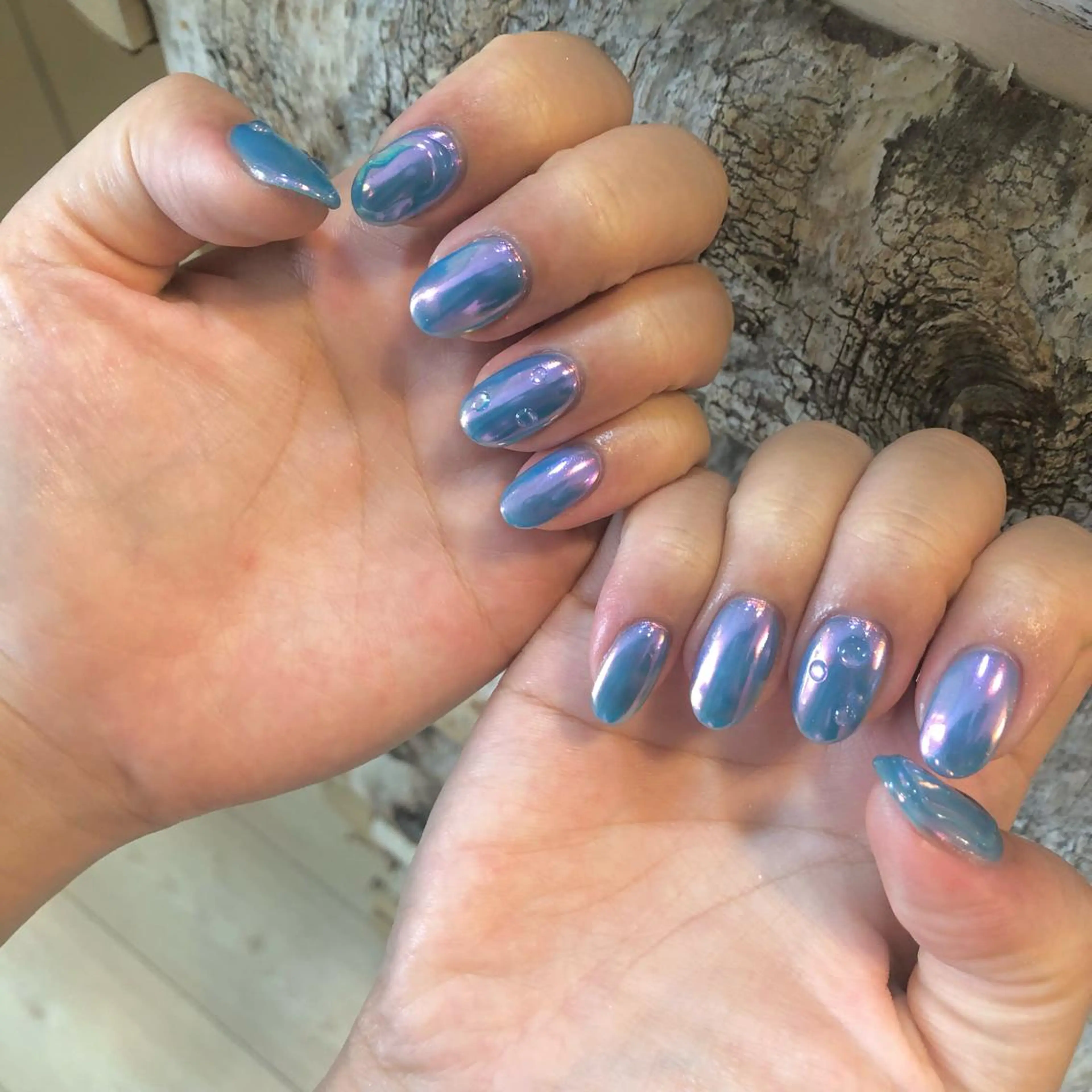 ネイル ブルー 氷ネイル・うるうるネイル ワンカラーネイル いちじゅう あおいのネイルデザイン