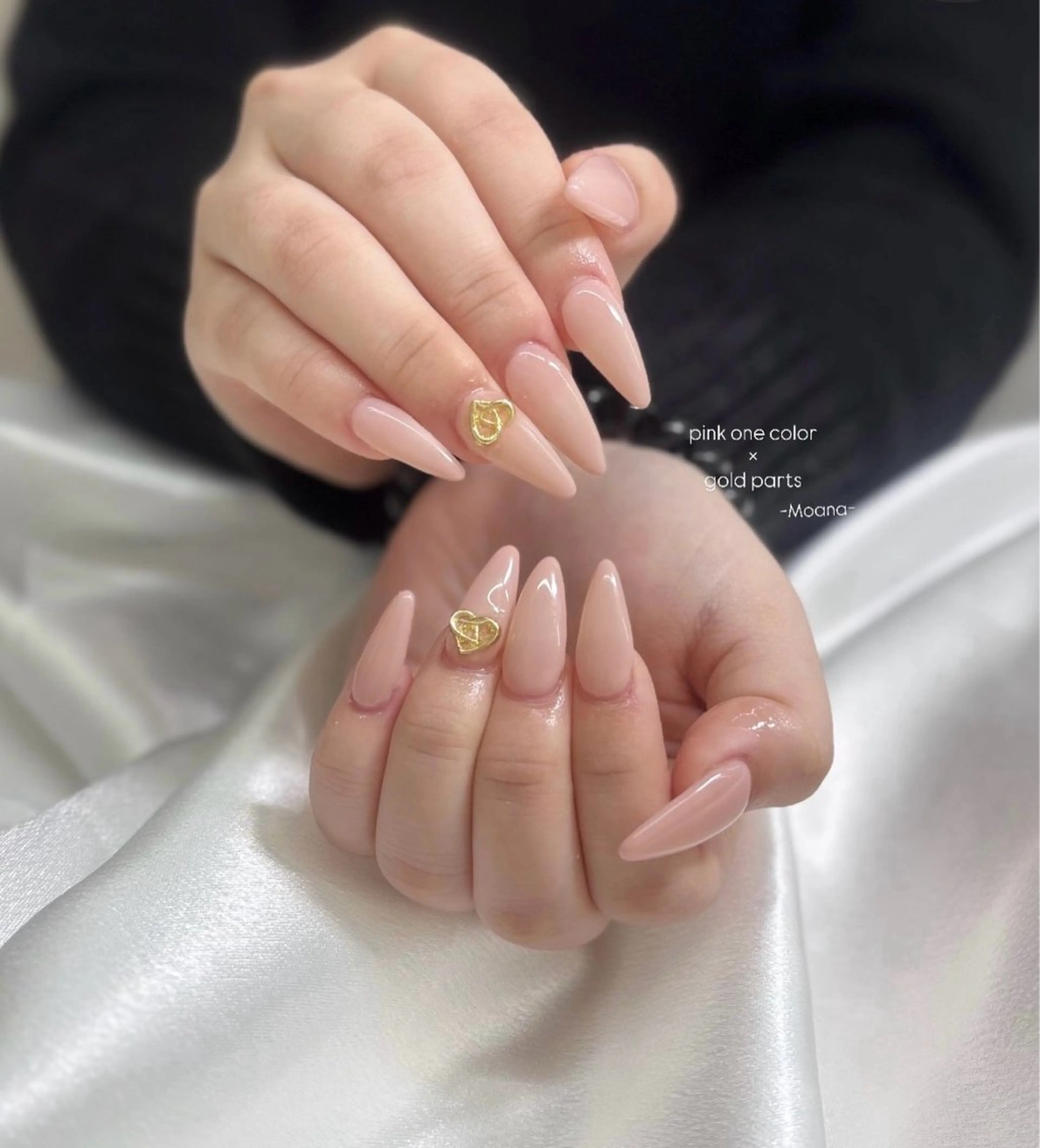 ネイル ハート 韓国ネイル オフィスネイル ワンカラーネイル ピンク Moana nail Hiyoriのネイルデザイン