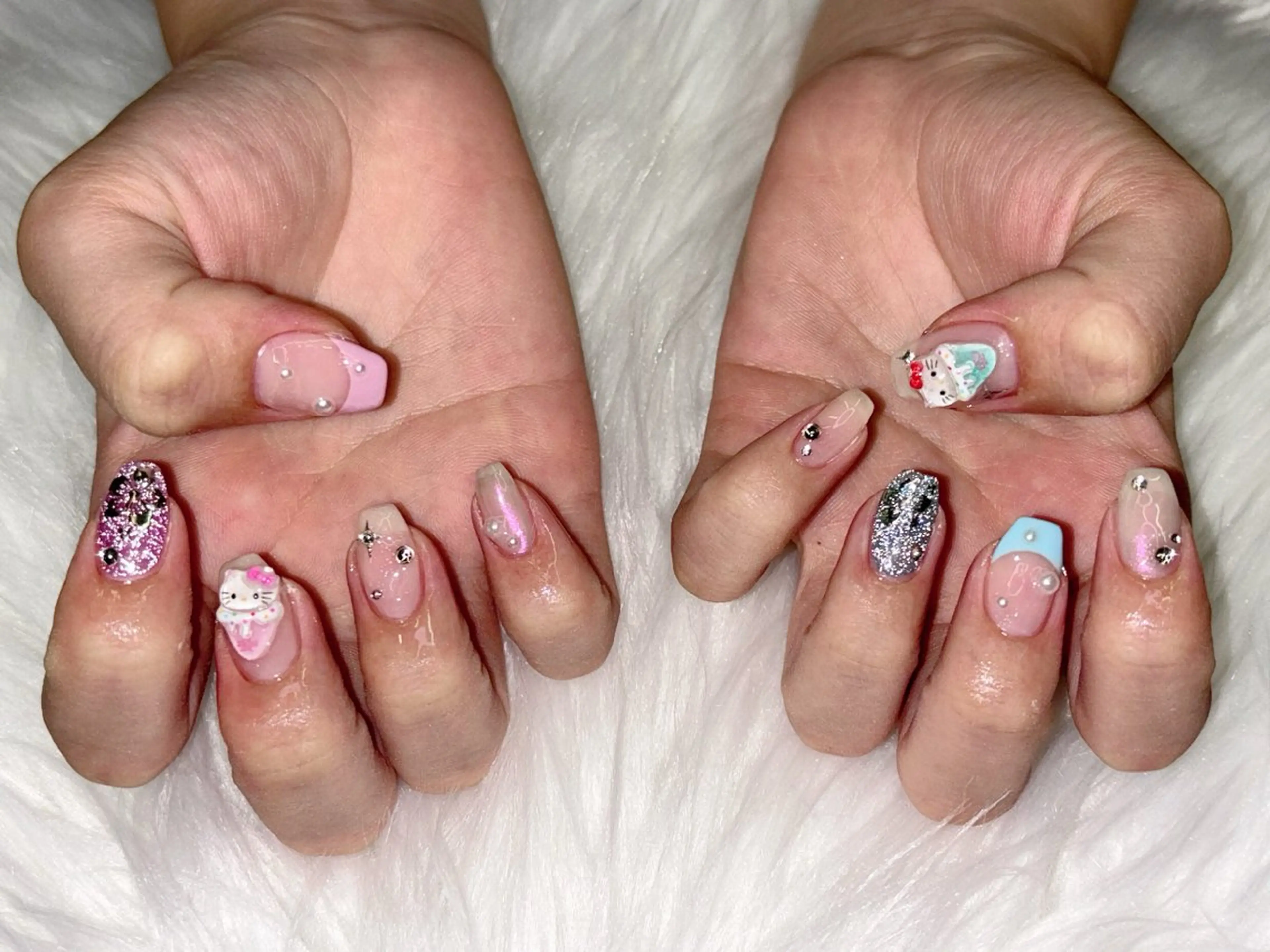 ネイル オーロラネイル ブルー フラッシュネイル フレンチネイル キラキラネイル ハンドネイル M Hのその他イメージ