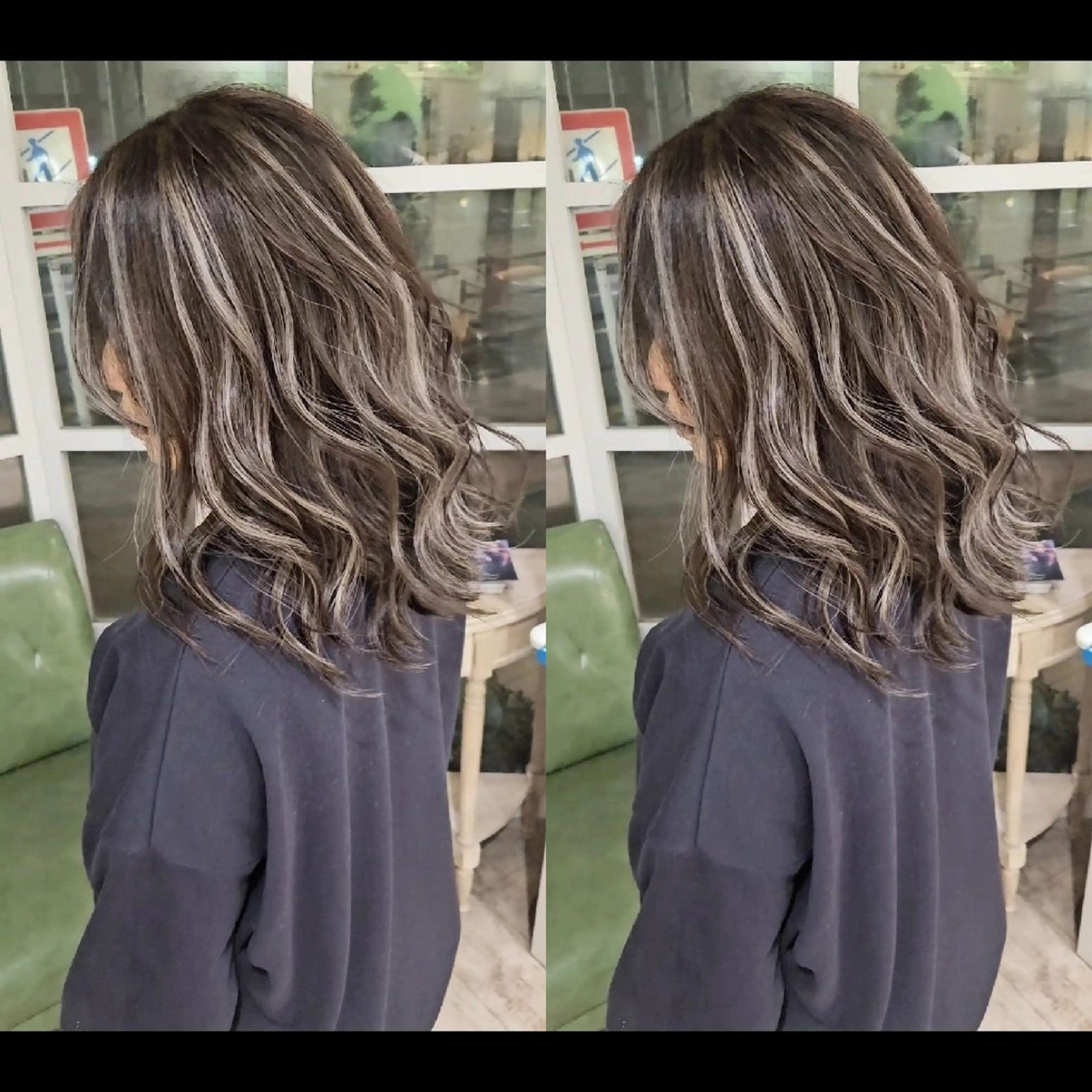 セミロング 外国人風カラー ハイライト レイヤーカット ヘアカラー cherie所属・バレイヤージュ/ ハイライト/大内格のヘアスタイル