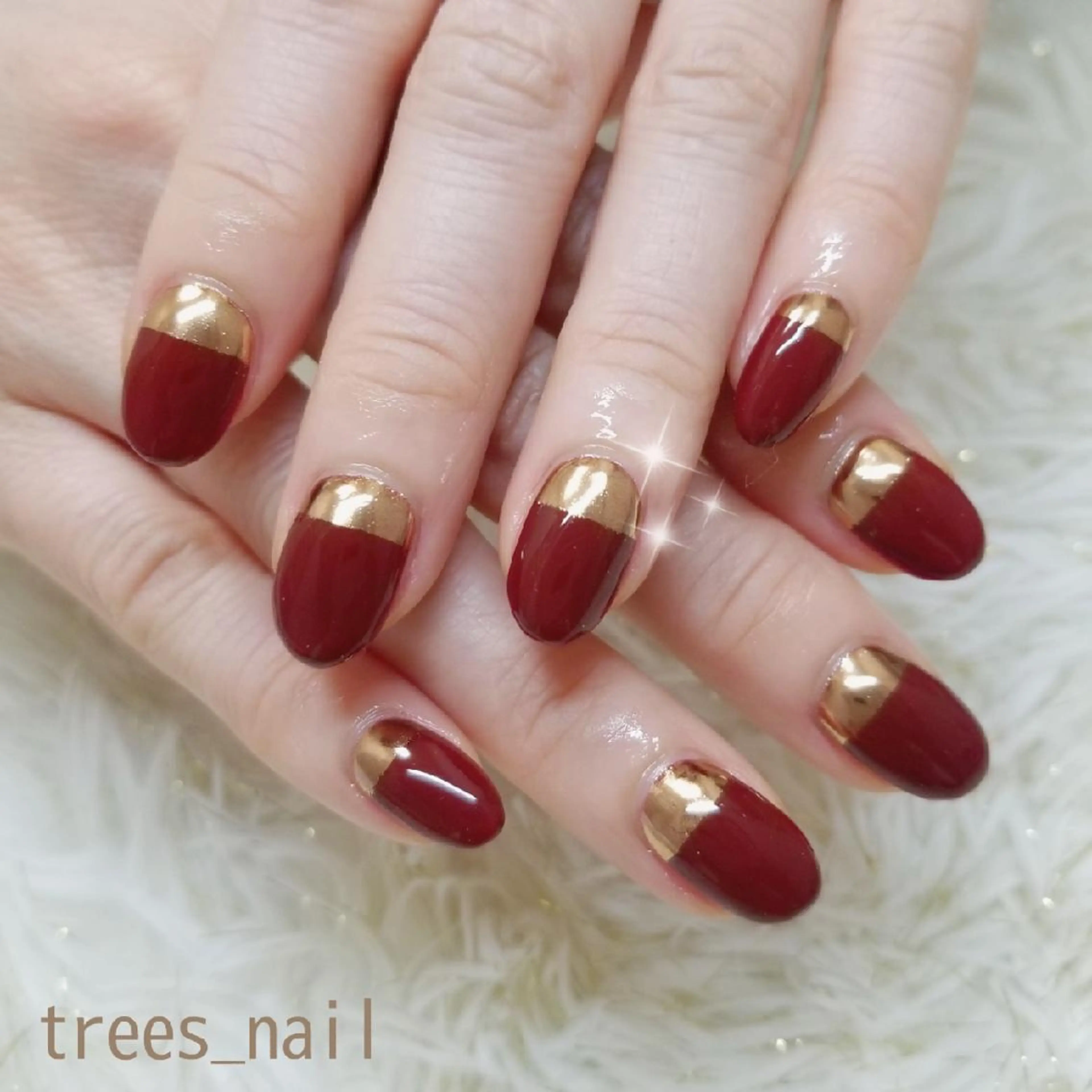 ネイル ボルドー フレンチネイル ジェルネイル ミラーネイル パラジェル ハンドネイル フットネイル trees_ nailのネイルデザイン