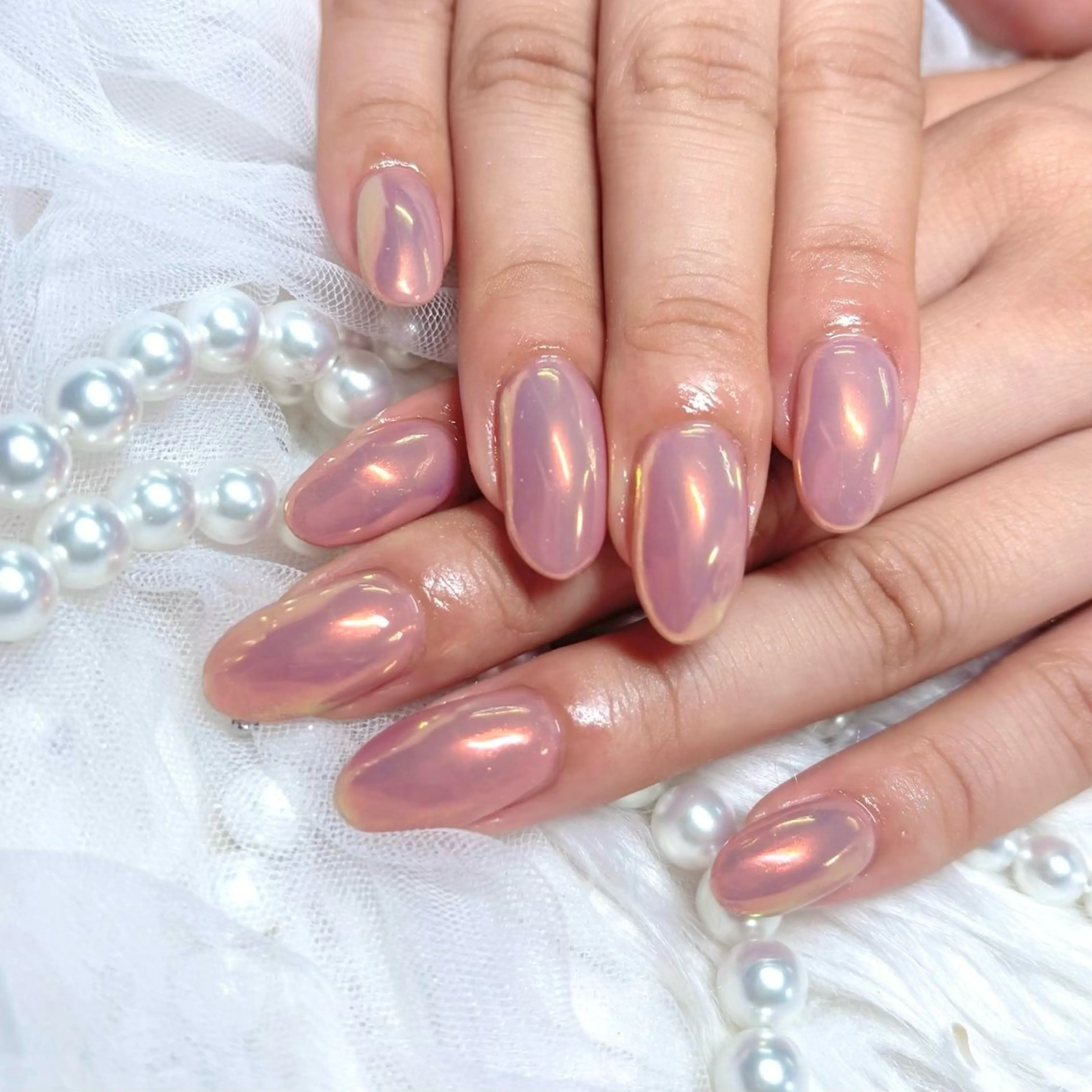 ネイル オーロラネイル ジェルネイル オレンジ パラジェル ハンドネイル Noix nailのネイルデザイン