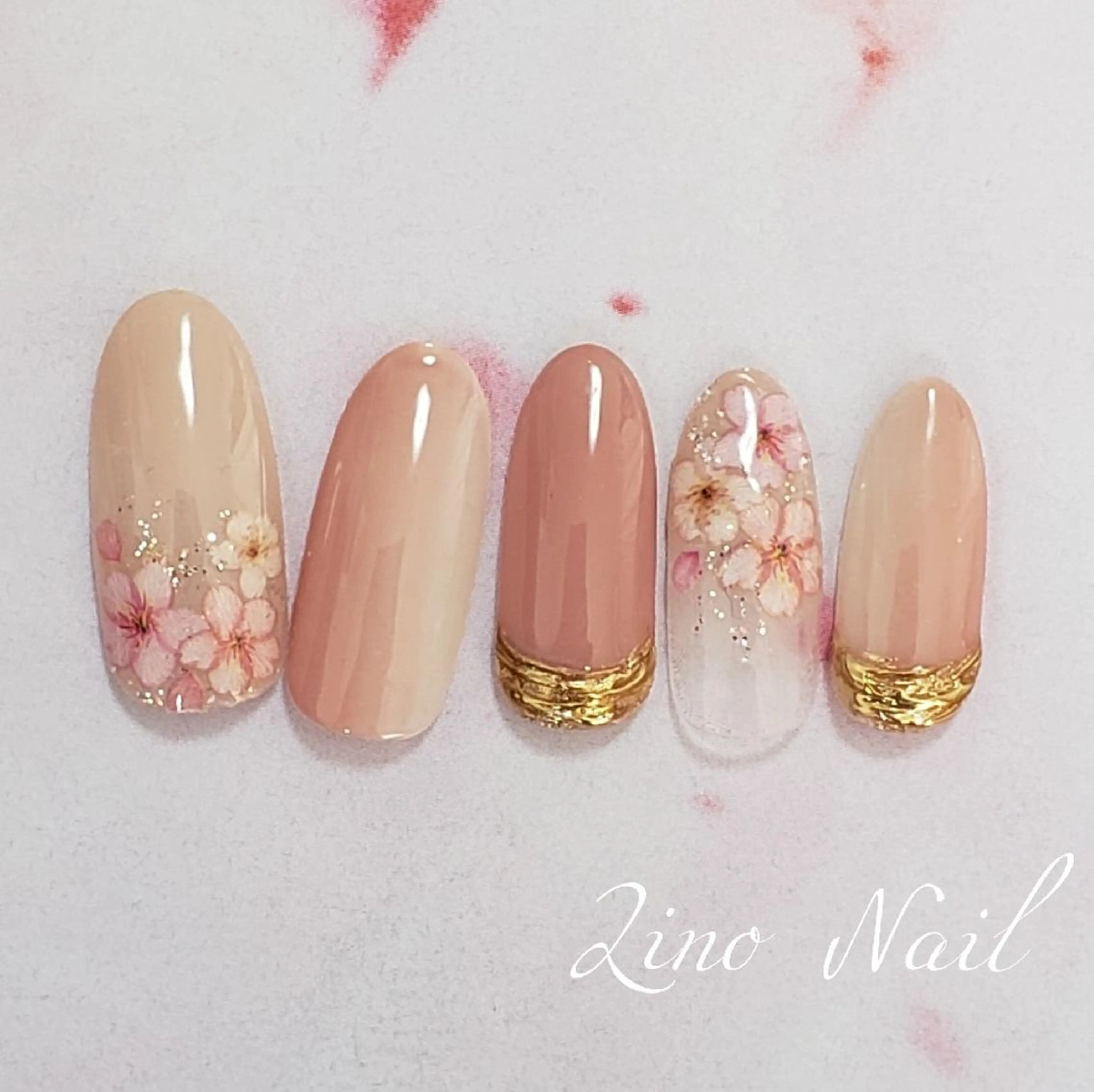 ネイル カジュアル 桜ネイル 入学式 フラワーネイル ジェルネイル ハンドネイル Lino Nailのネイルデザイン
