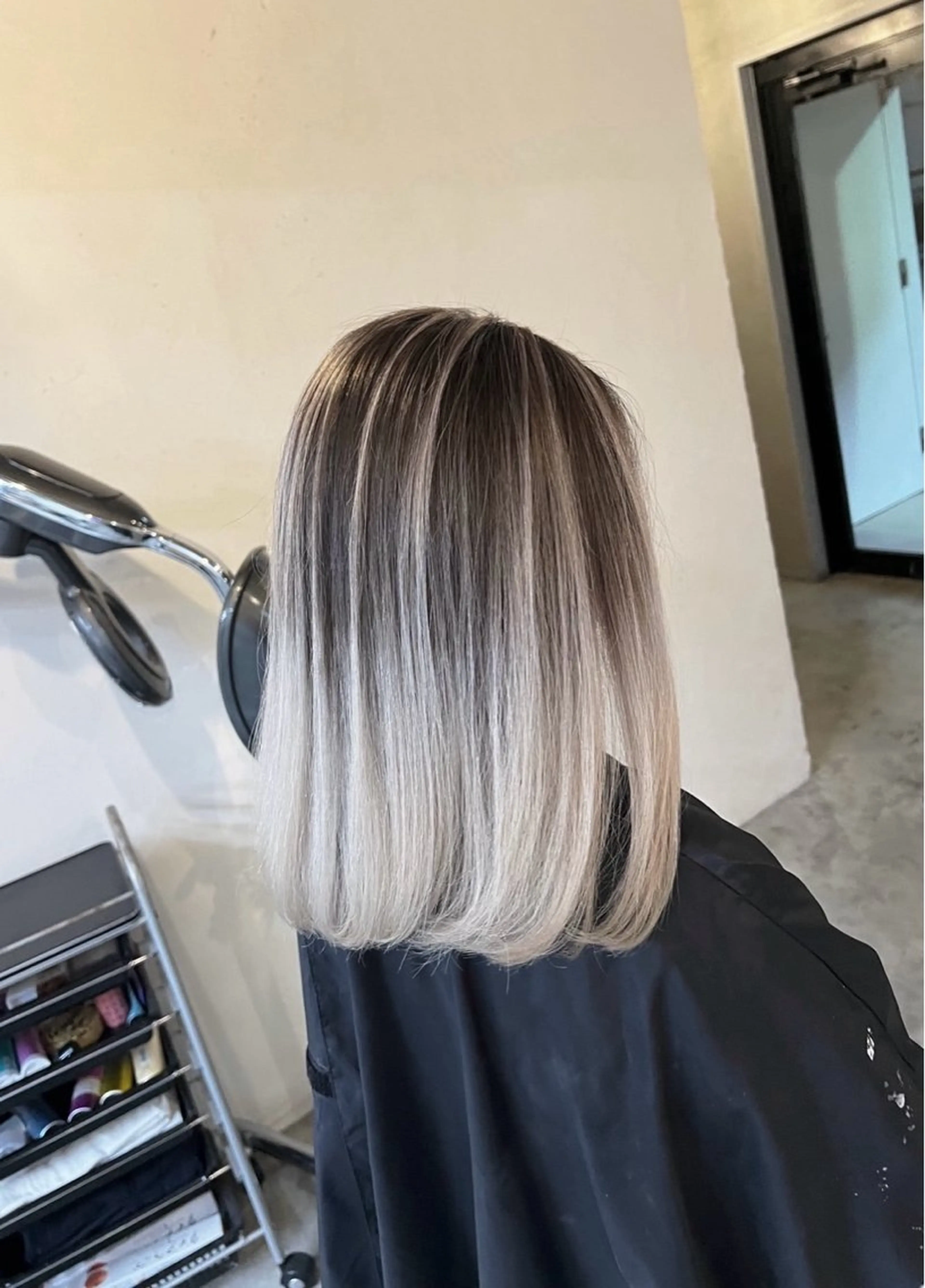 ミディアム カラー バレイヤージュ シルバー ホワイトシルバー レイヤーカット ヘアカラー トリートメント ROBIN所属・指名数No.1 /NAOYAのヘアスタイル