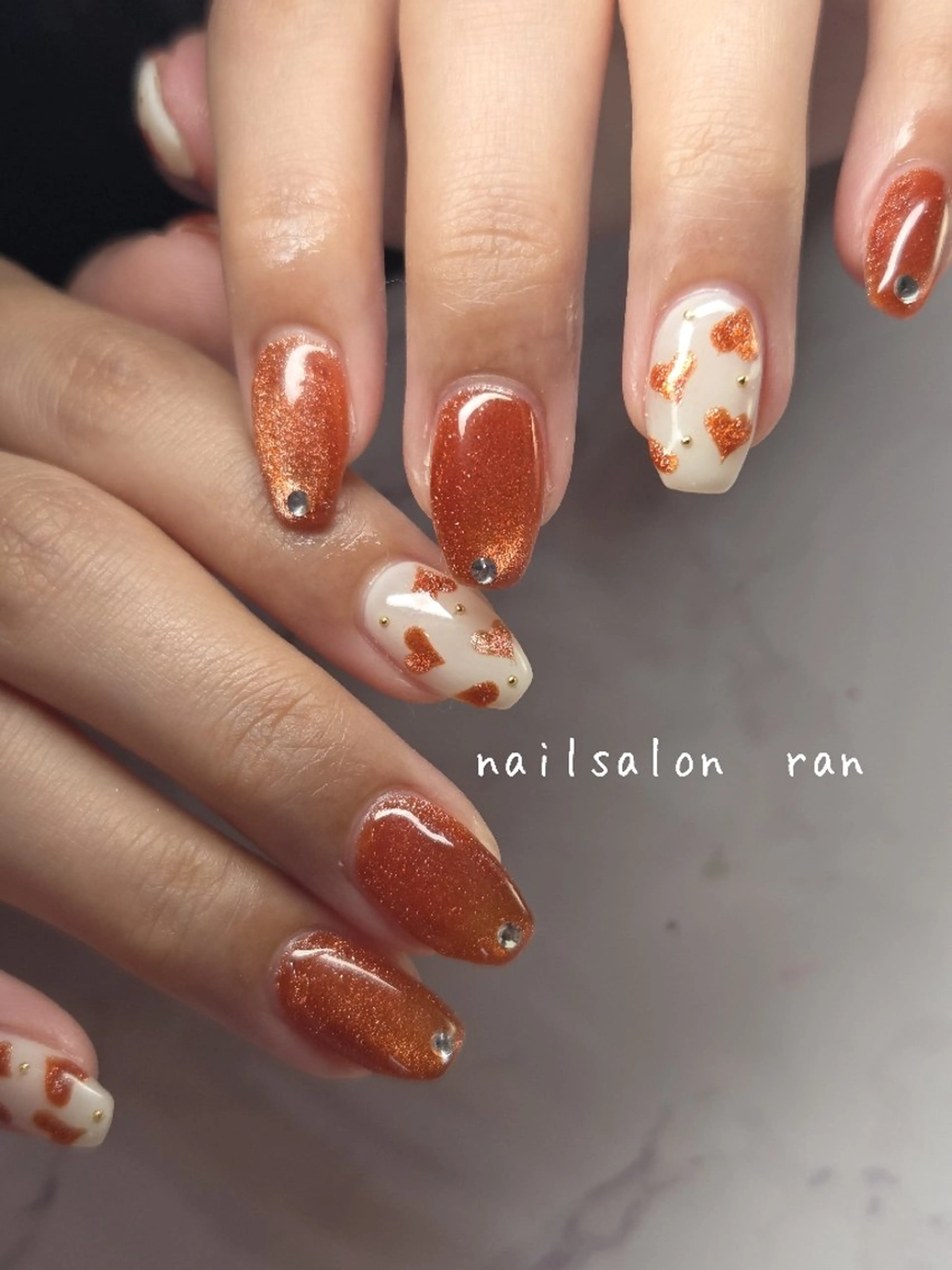 ネイル アートネイル ハート マグネットネイル 持ち込み nailsalon ranのネイルデザイン