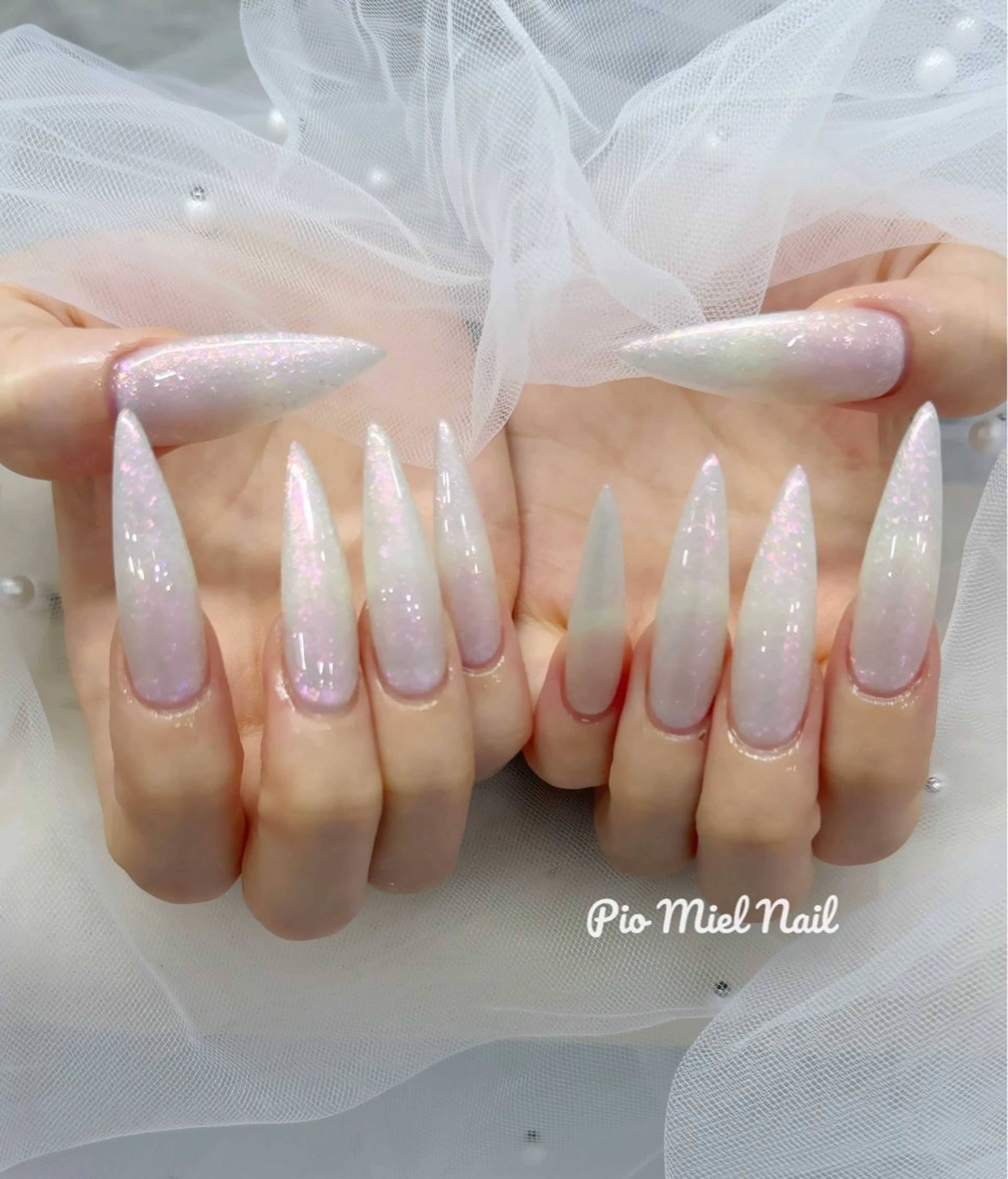 ロング 韓国風ヘア ハンドネイル HANA 長さだしのネイルデザイン