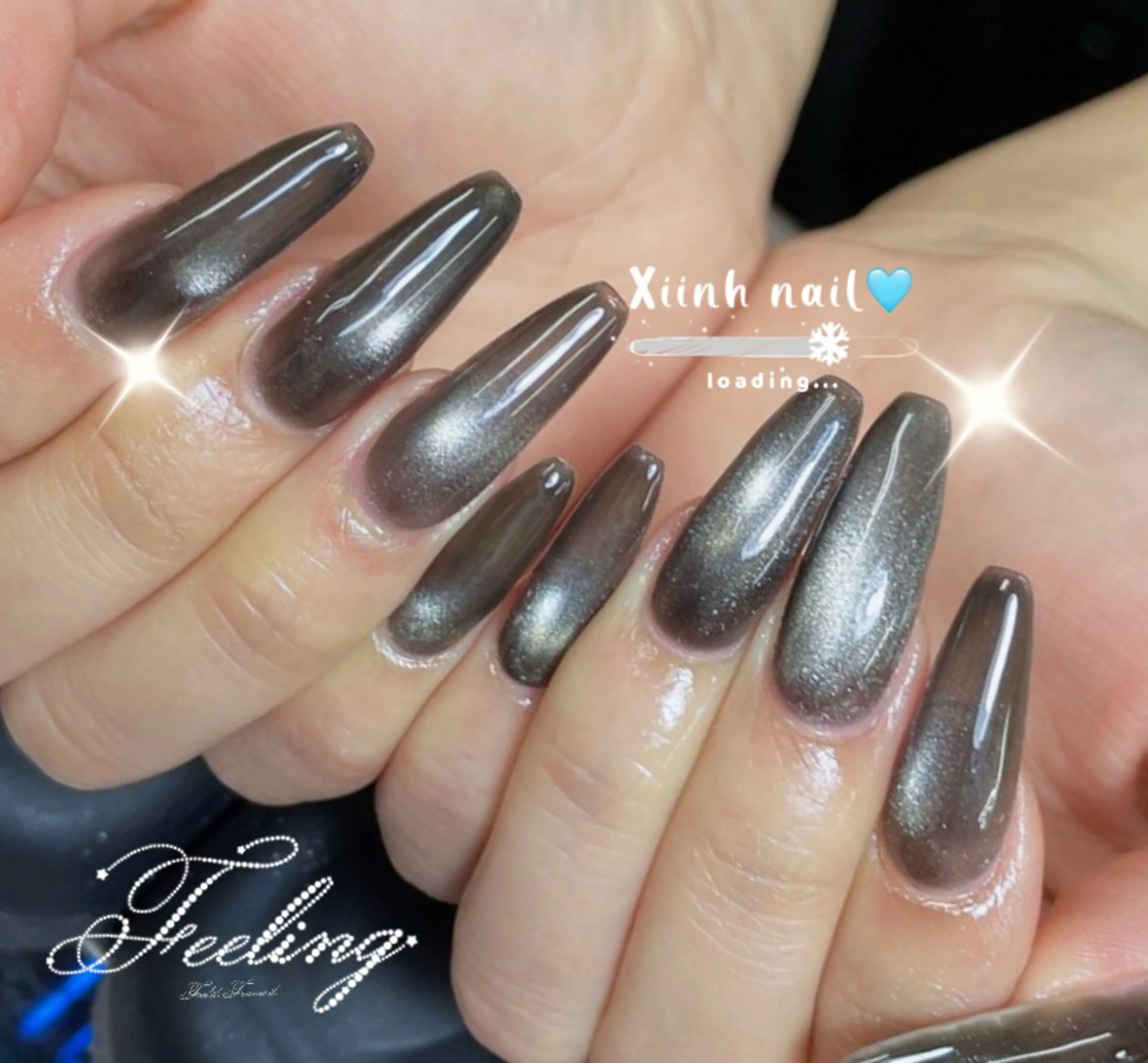 ネイル ブラウン チークネイル 桜ネイル 長さ出し フットネイル ハンドネイル XIINH NAIL SALONのネイルデザイン