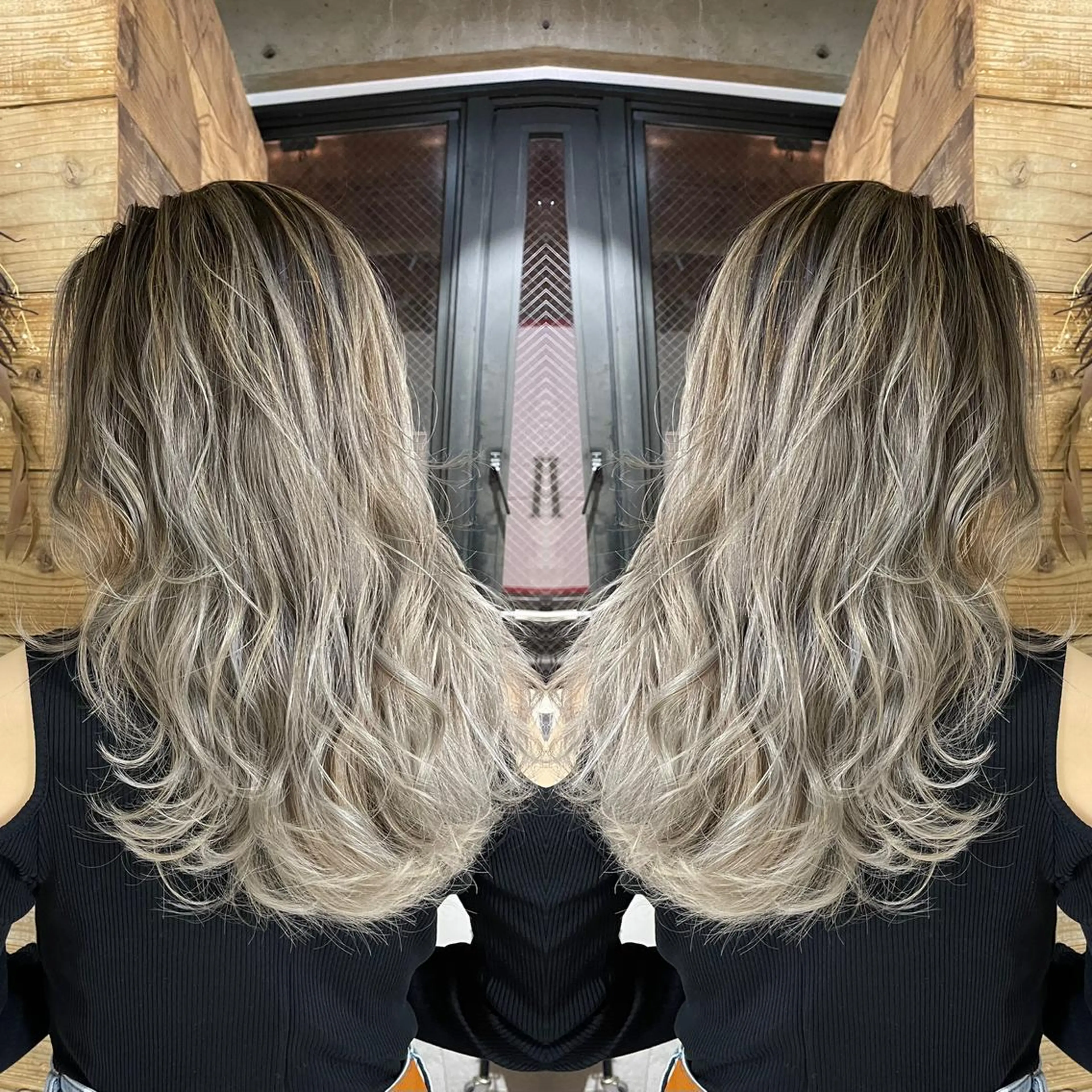 ミディアム カラー ブリーチ ケアブリーチ ヘアカラー トリートメント FOLK所属・白髪ぼかしハイライト バレイヤージュヤマトのヘアスタイル