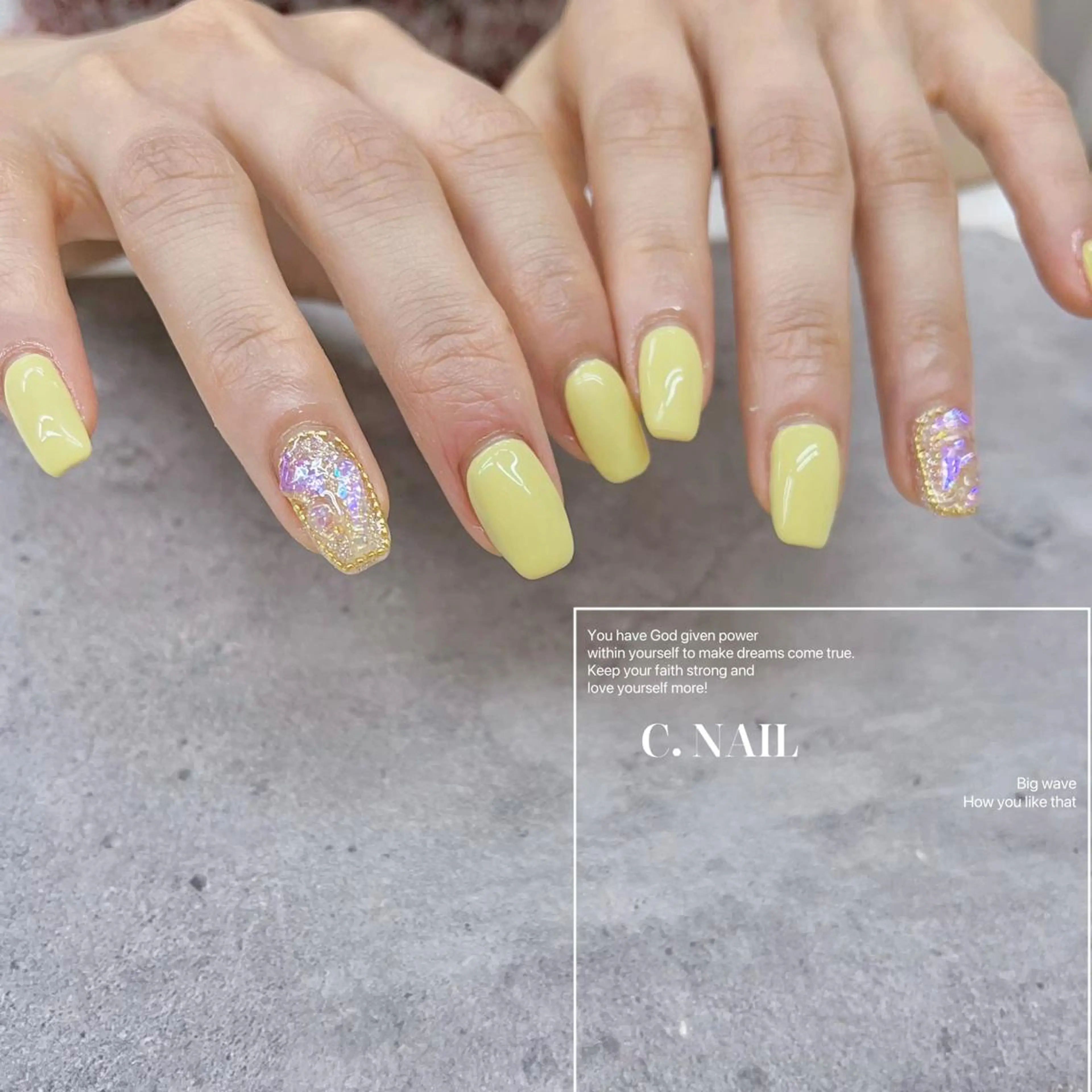 ネイル キラキラネイル ニュアンスネイル 黄色 C.Nail &Eye筑紫駅のネイルデザイン