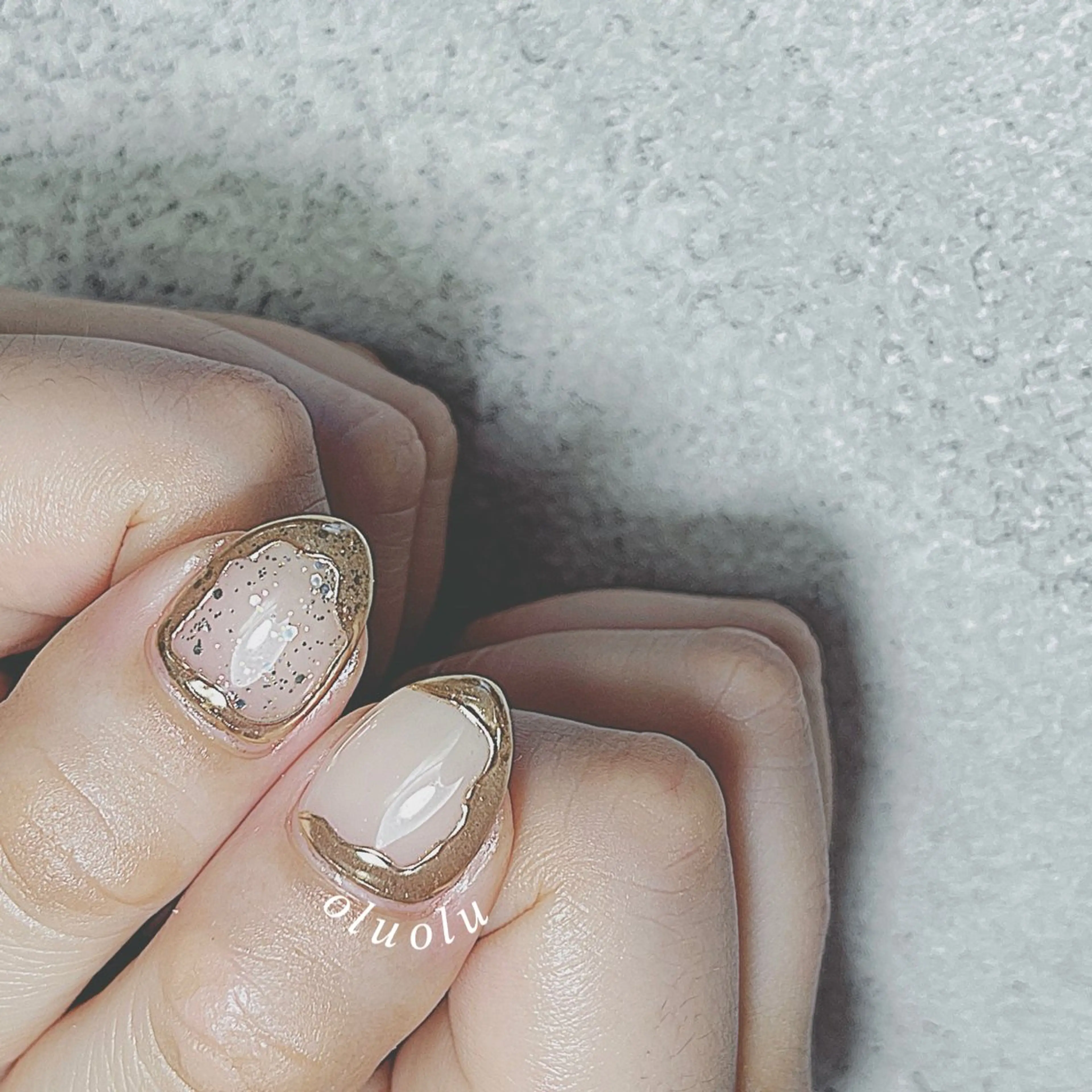 ネイル アートネイル クリアネイル フットネイル ゴールド ラメ(グリッター) ハンドネイル 大村 紬華のネイルデザイン