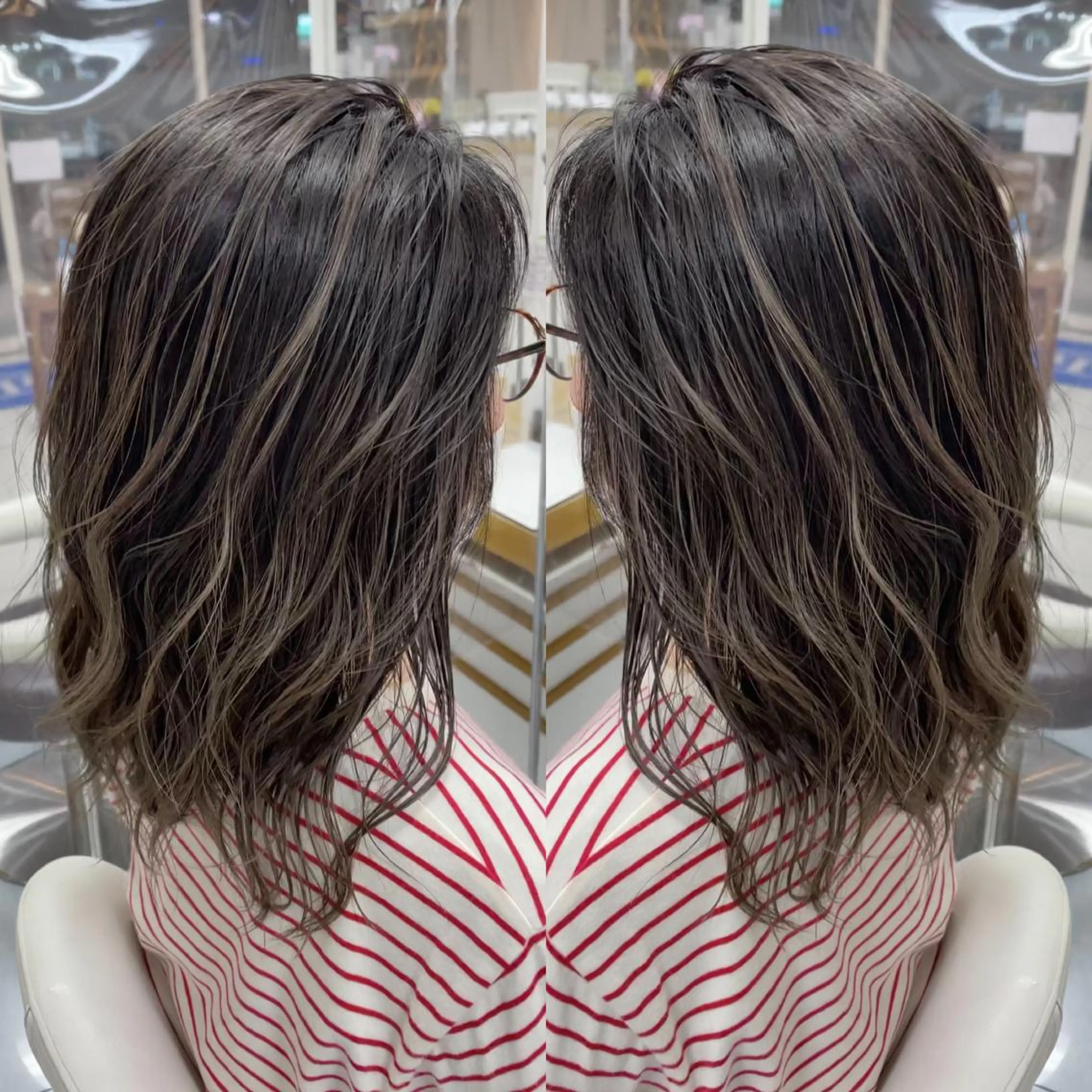 ミディアム カラー カット ヘアカラー トリートメント 縮毛/レイヤー 韓国/橋口のヘアスタイル