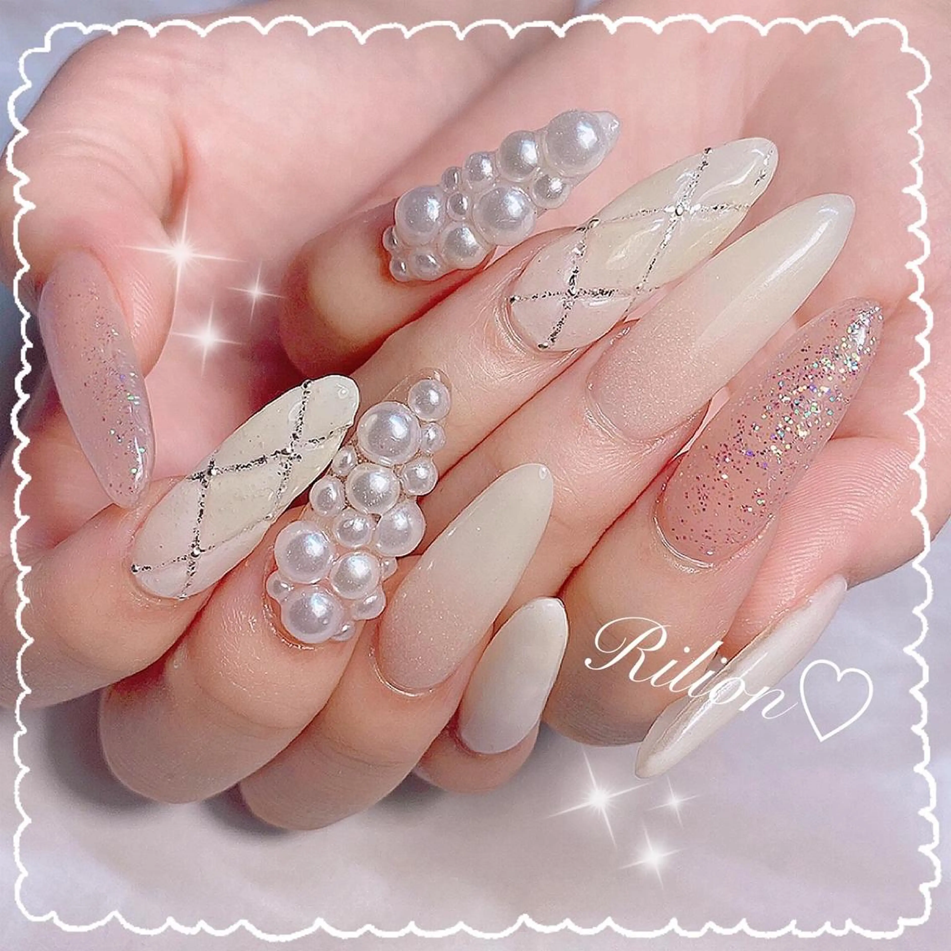 ネイル ロングネイル スカルプネイル ストーンネイル RiLion💗 Risa🦋💜のネイルデザイン