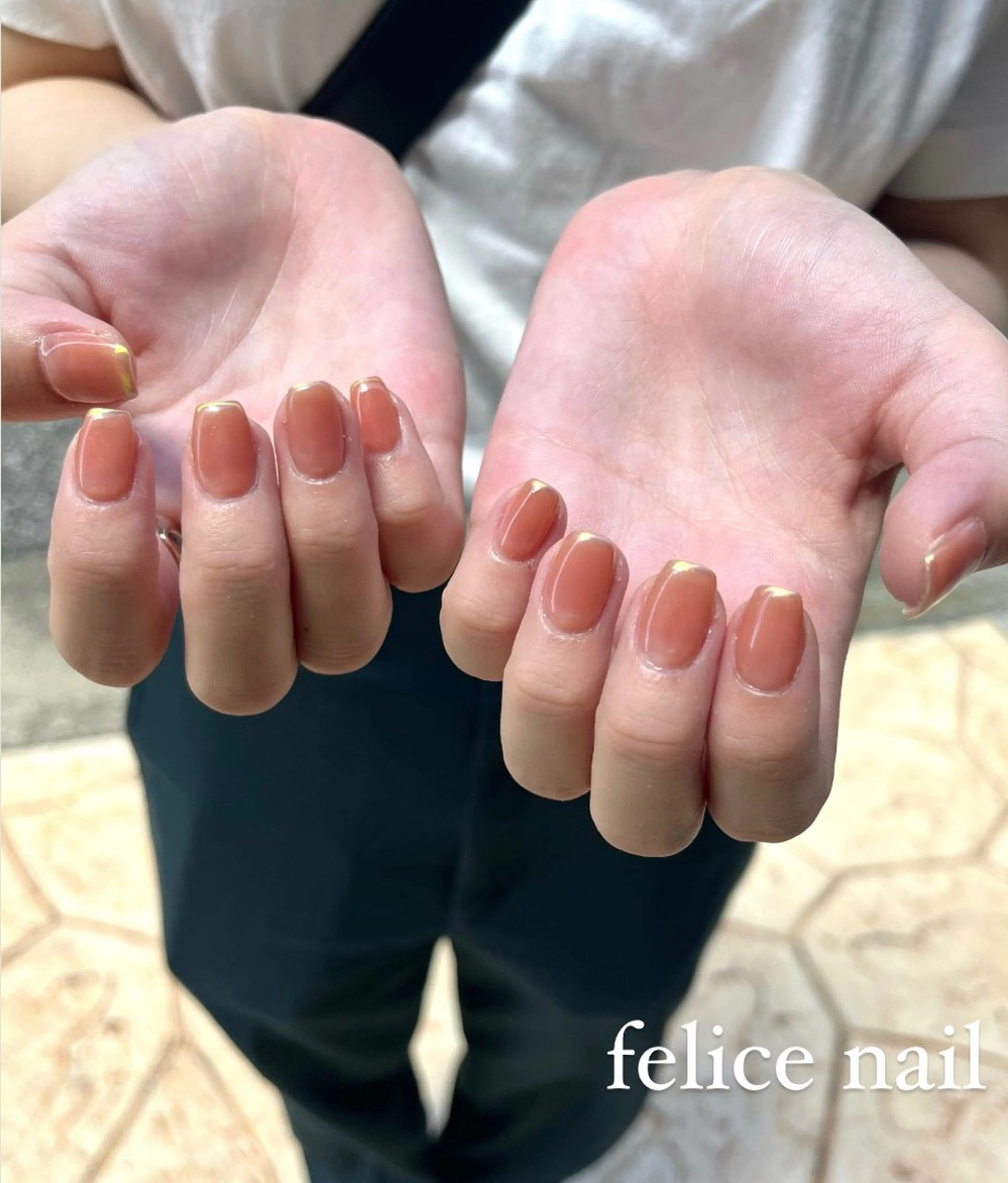 ネイル オーロラネイル フレンチネイル オレンジ felice nailのネイルデザイン