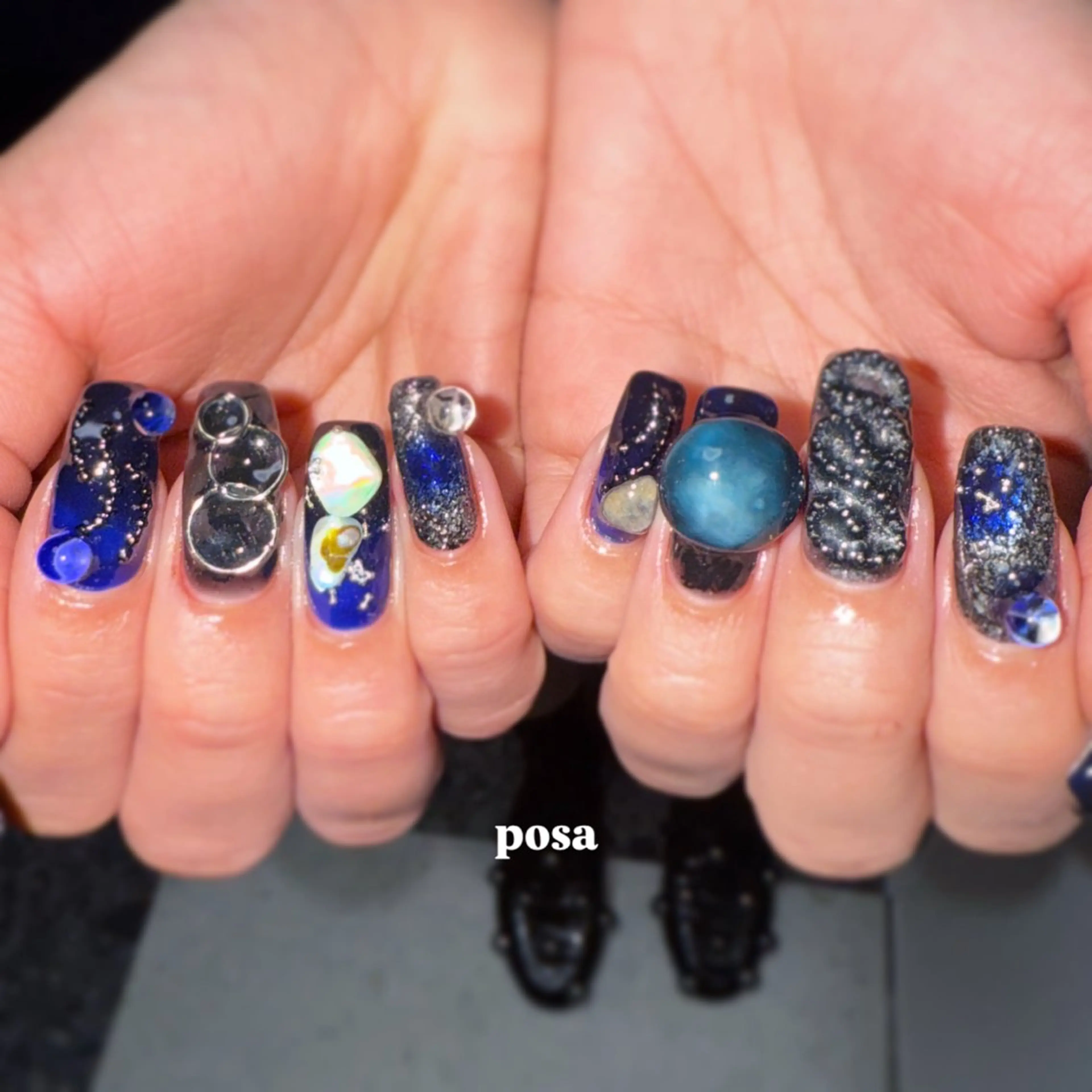 ネイル ブルー ニュアンスネイル シンプルネイル ハンドネイル posa nail モエミのネイルデザイン