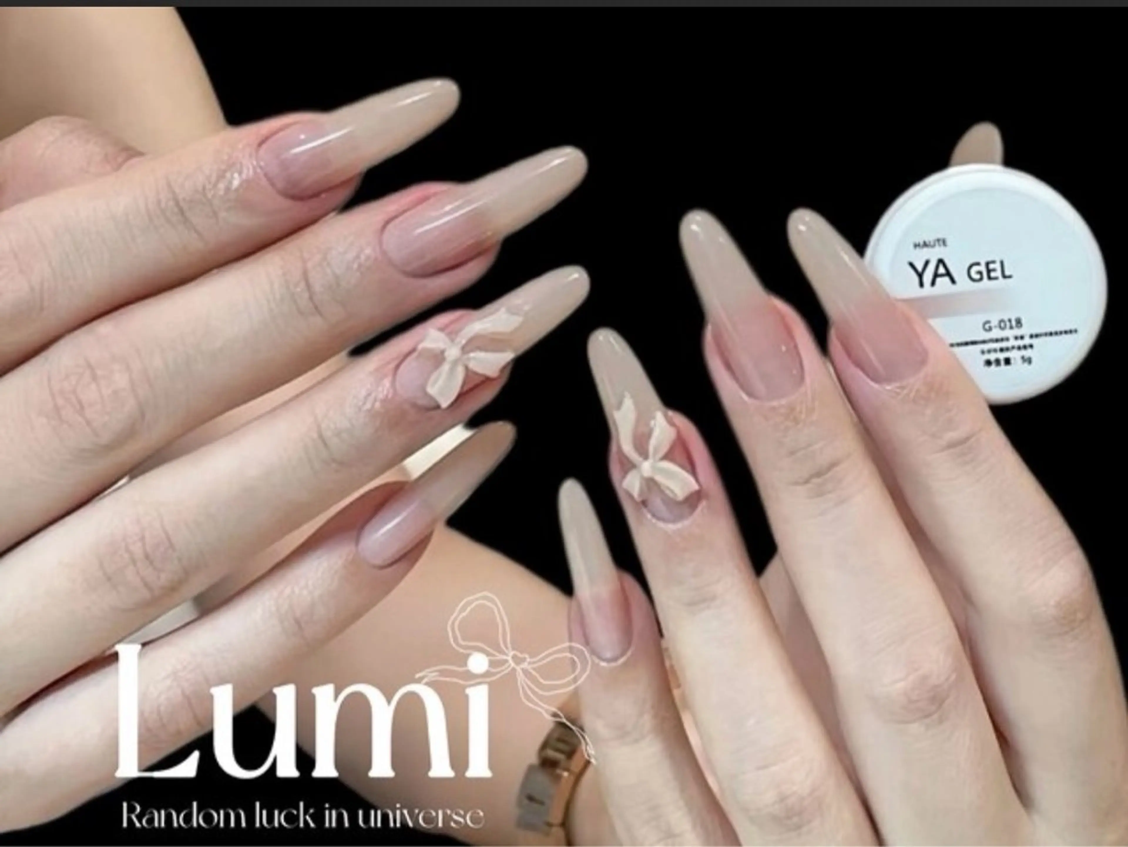 ネイル ロングネイル ピンク リボン KA NAのネイルデザイン