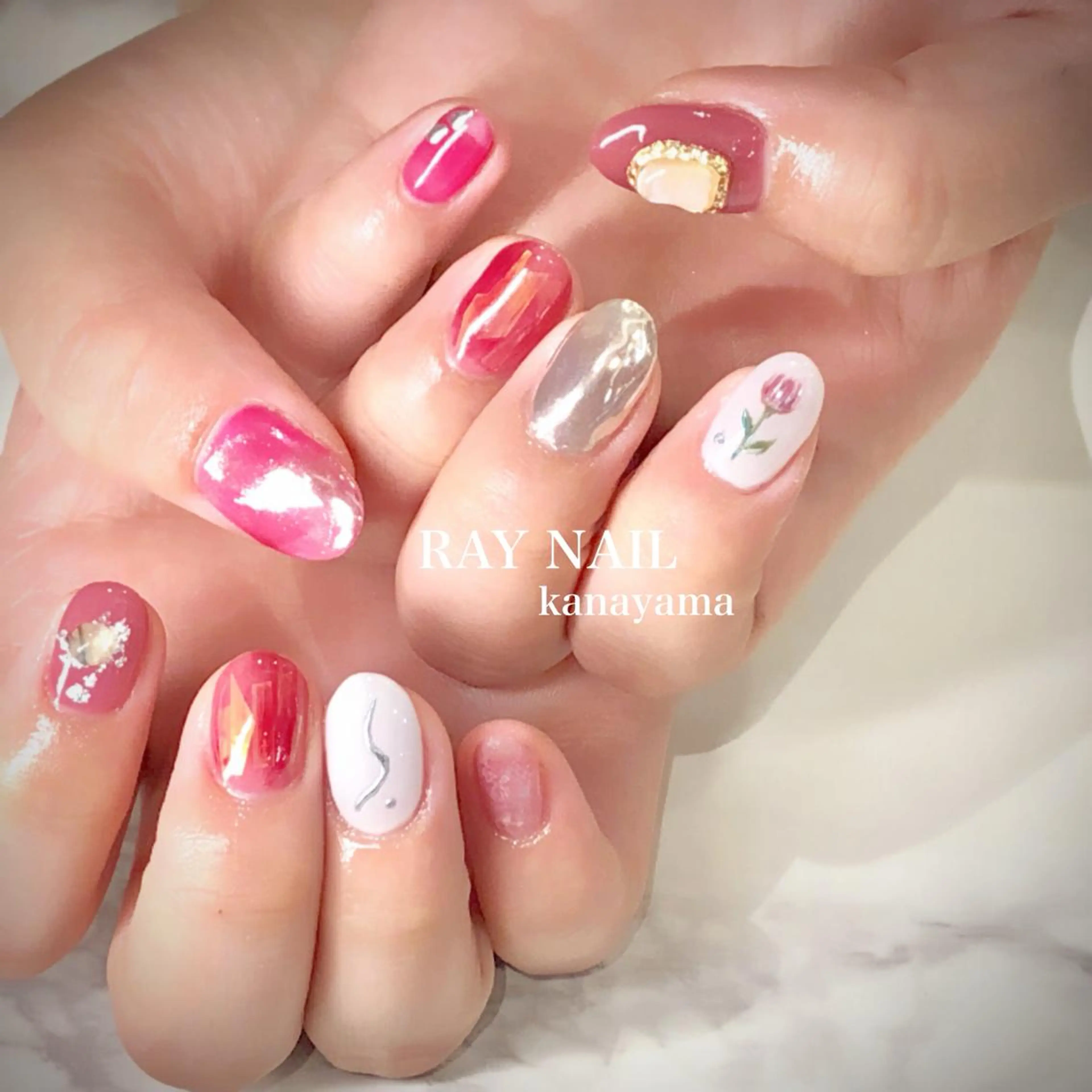 ネイル フラワーネイル ニュアンスネイル ピンク Arowa 伊田のネイルデザイン