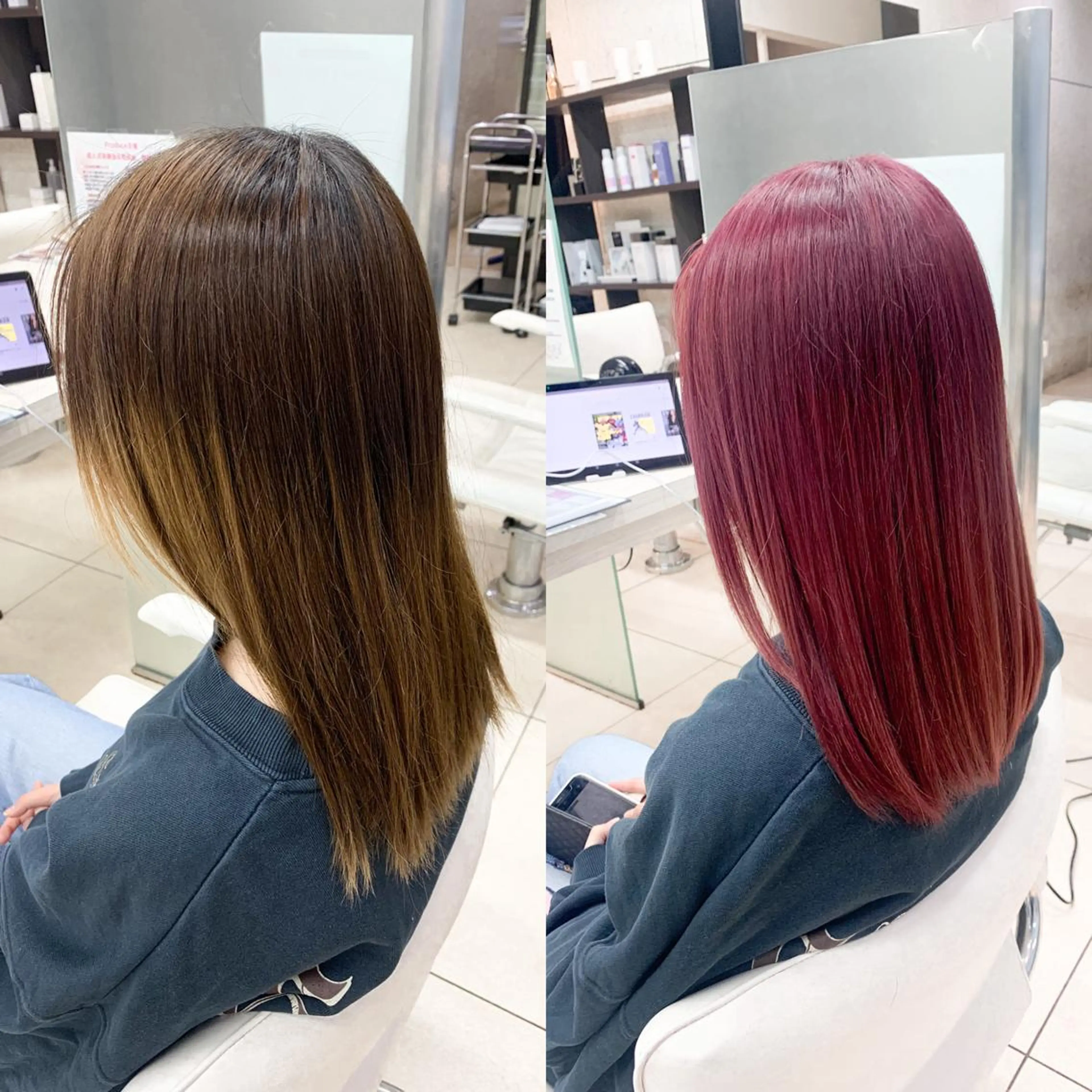 セミロング カラー ブリーチ ピンクカラー ✂︎✂︎レディースの メンズカット屋さんのヘアスタイル