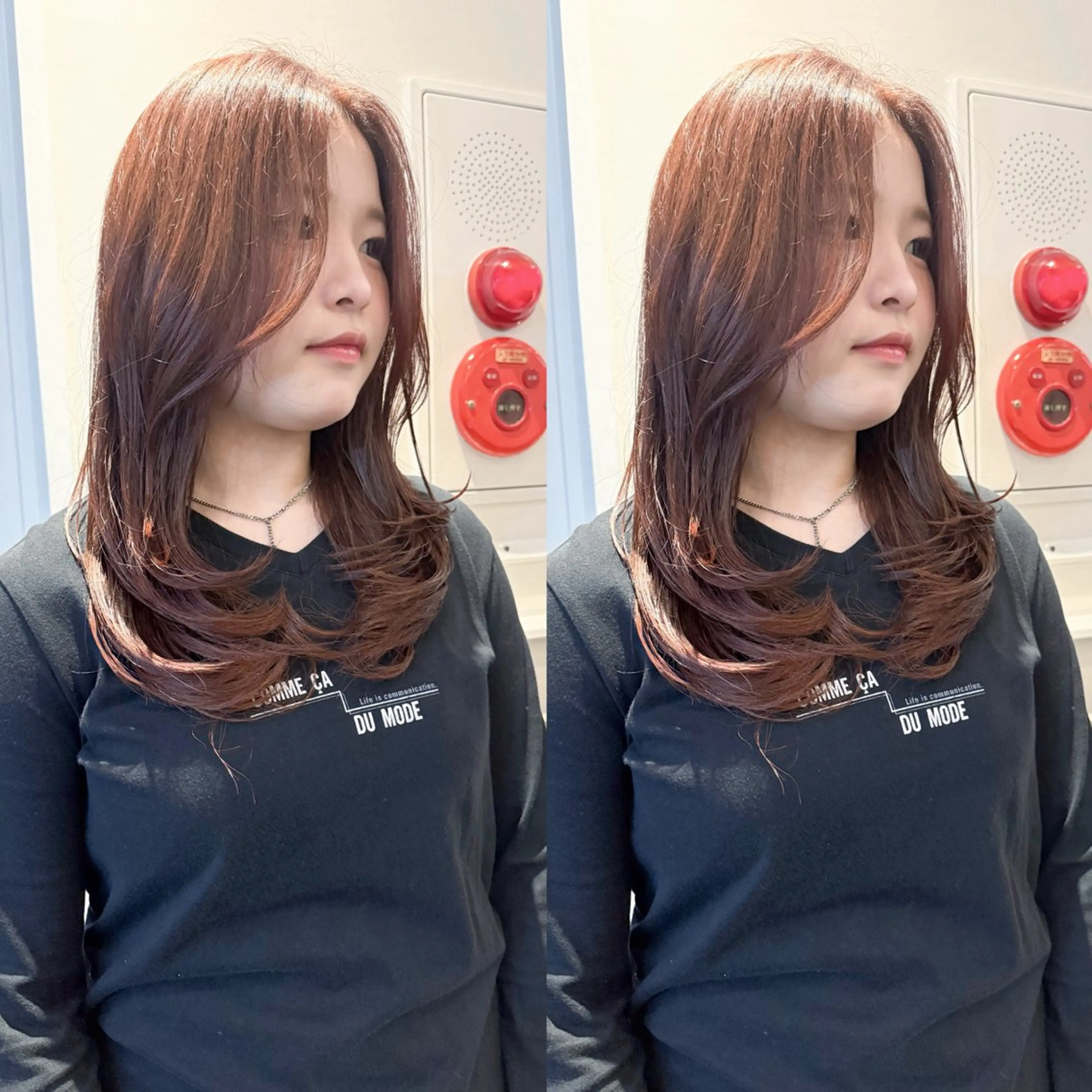 セミロング カラー ハイレイヤー レイヤーカット La fith hair charme 渋谷店【ラフィス ヘアー シャルム】所属・ブリーチ🫧縮毛🫧 KURUMI💛のヘアスタイル