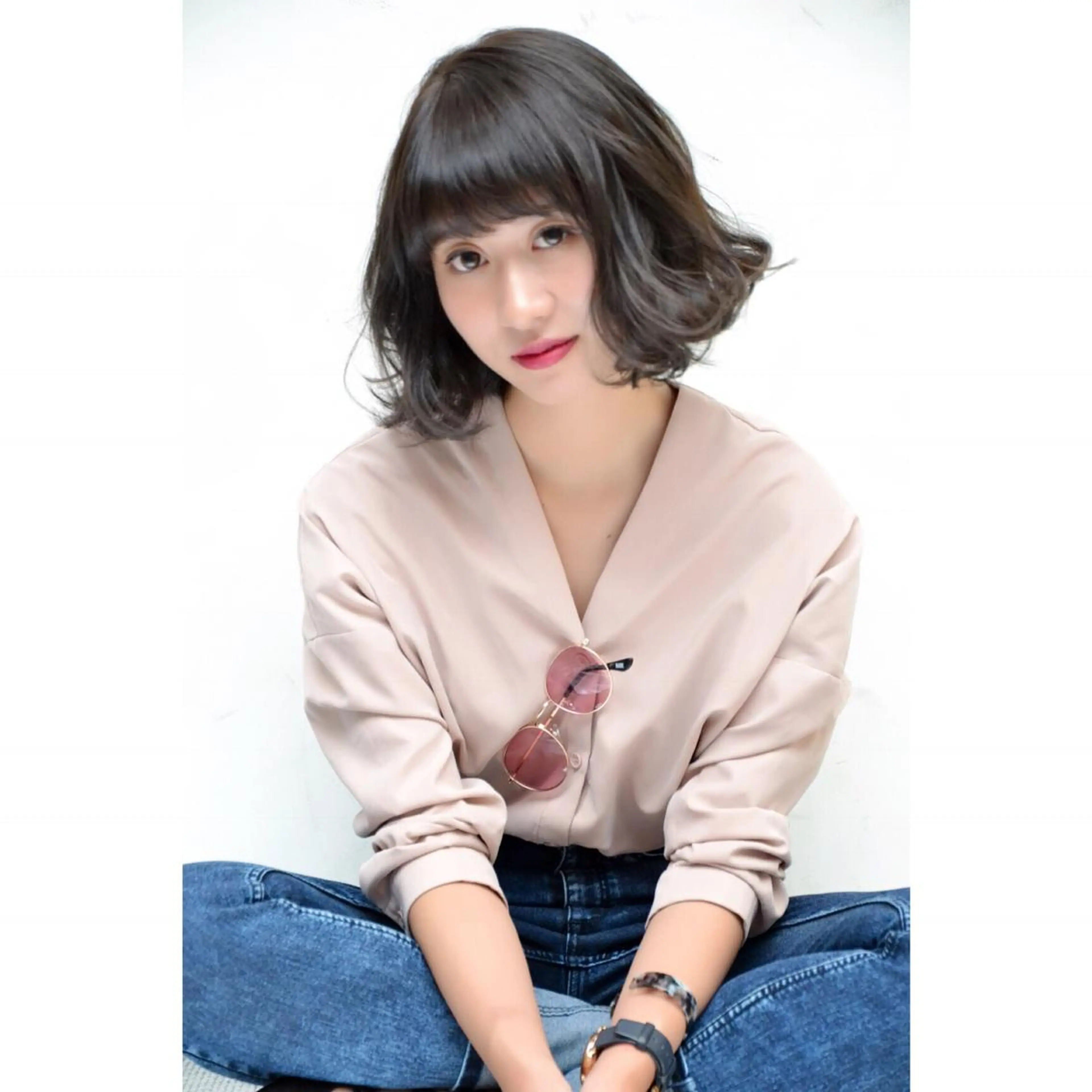 ショート ミディアム セミロング カラー ブルーカラー ブルーグレー ブルーグレージュ 透明感カラー グレージュ カット 江上拓郎/ショート /酸性ストレートのヘアスタイル