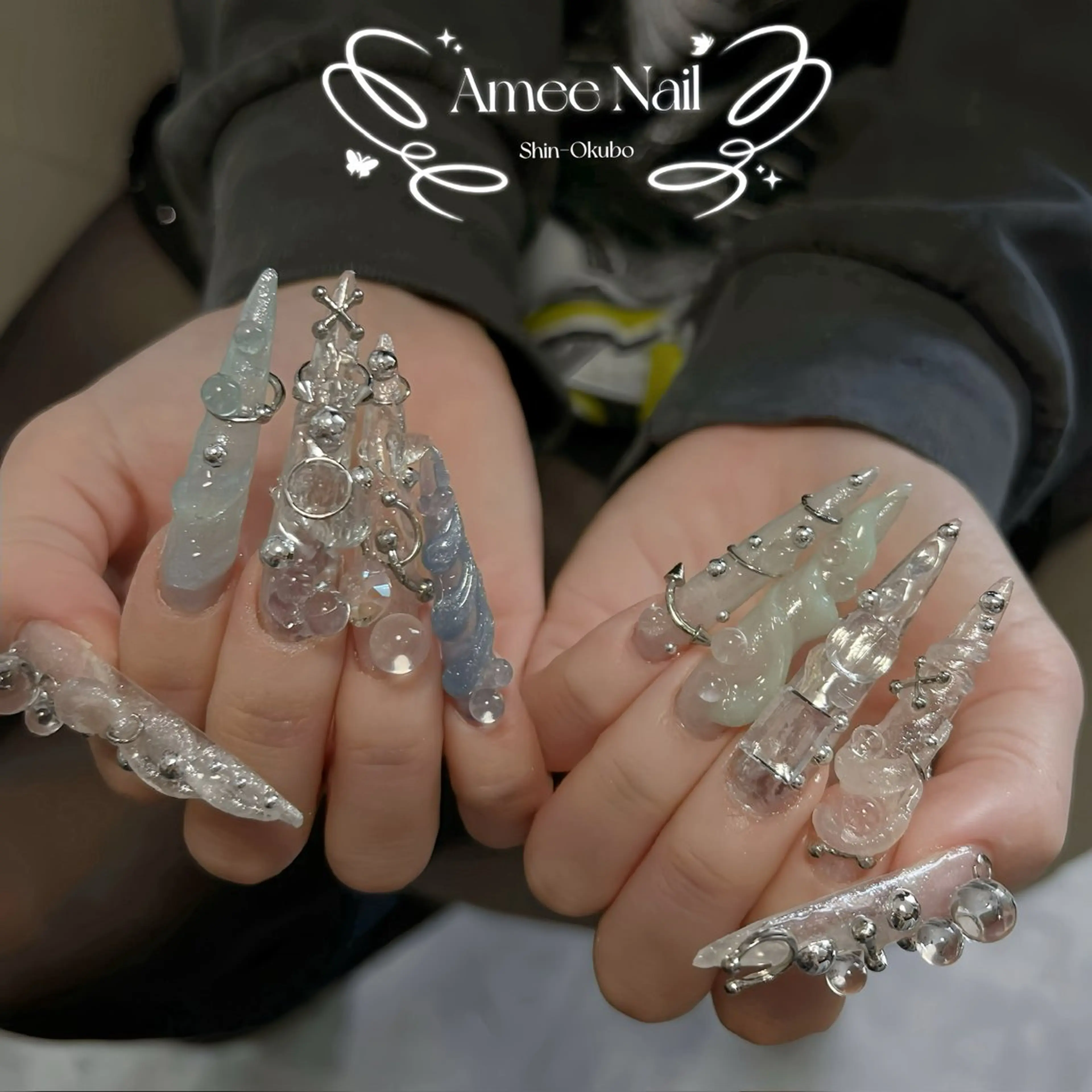 ネイル オーロラネイル クリアネイル 成人式 フラッシュネイル ジェルネイル Amee Nail Salonのネイルデザイン