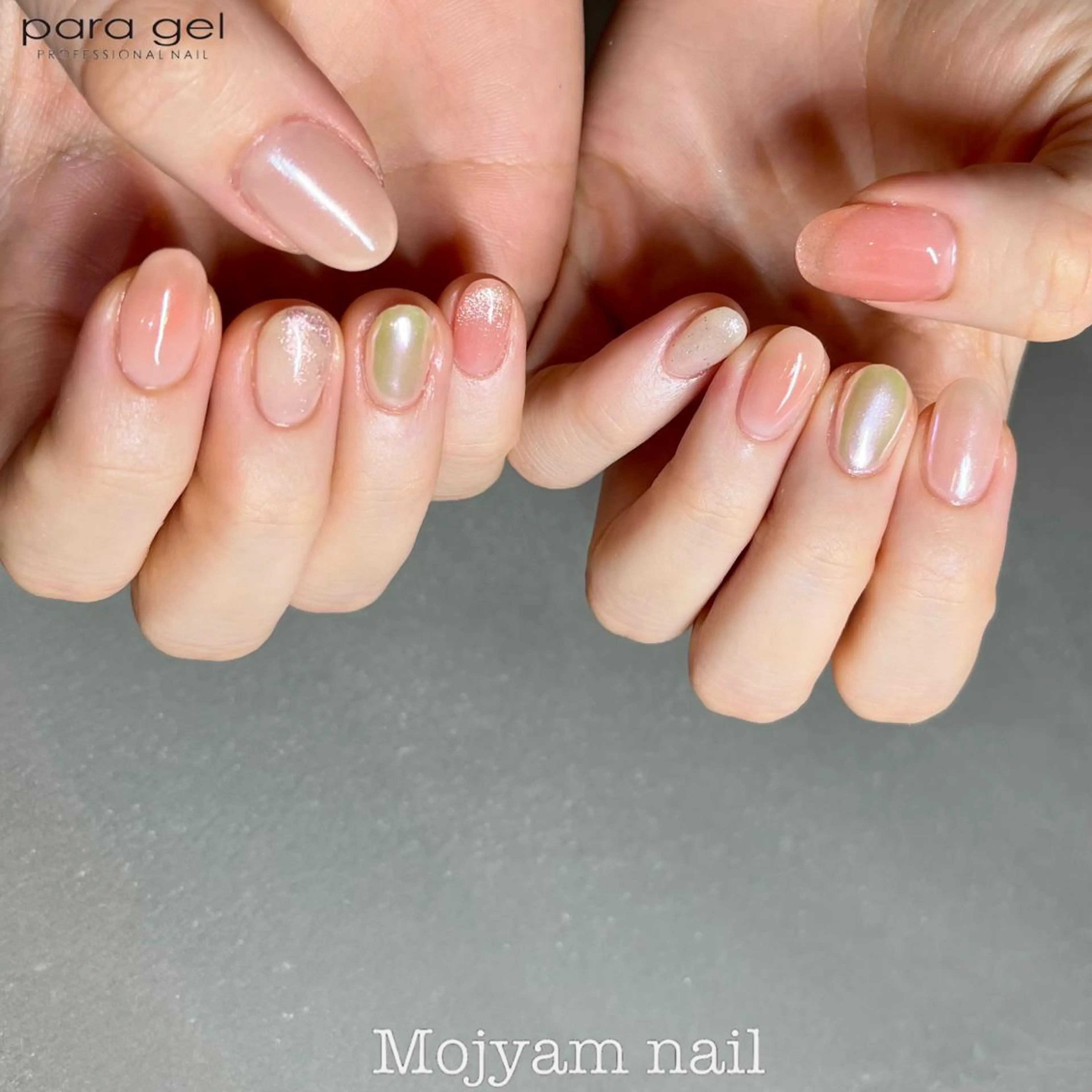 ネイル オーロラネイル ラメ(グリッター) ミラーネイル ニュアンスネイル オフィスネイル ハンドネイル Mojyam nail所属・松本 実咲のネイルデザイン