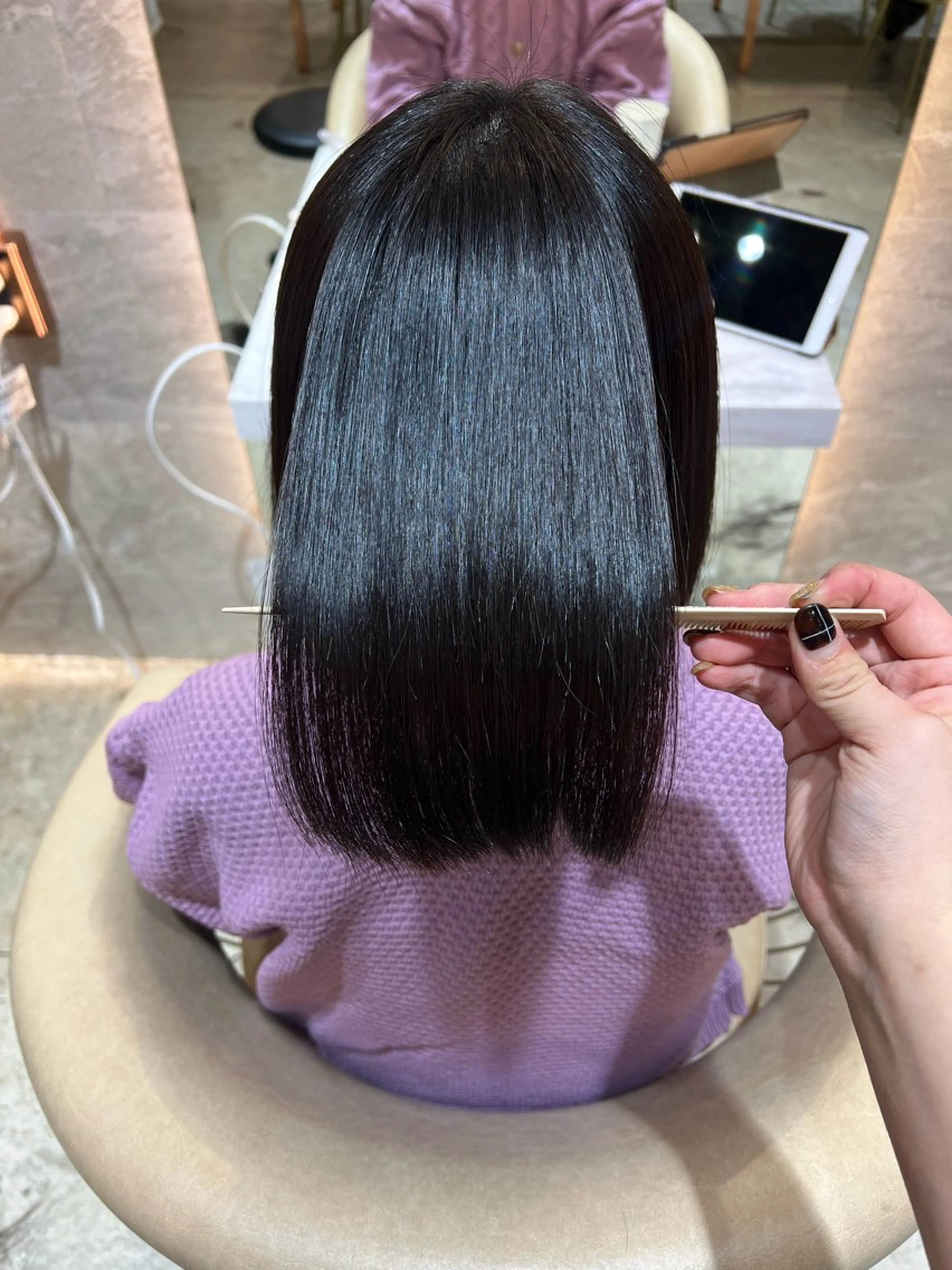 ミディアム カラー ボブ/巻ける縮毛矯正 /韓国レイヤーはなのヘアスタイル