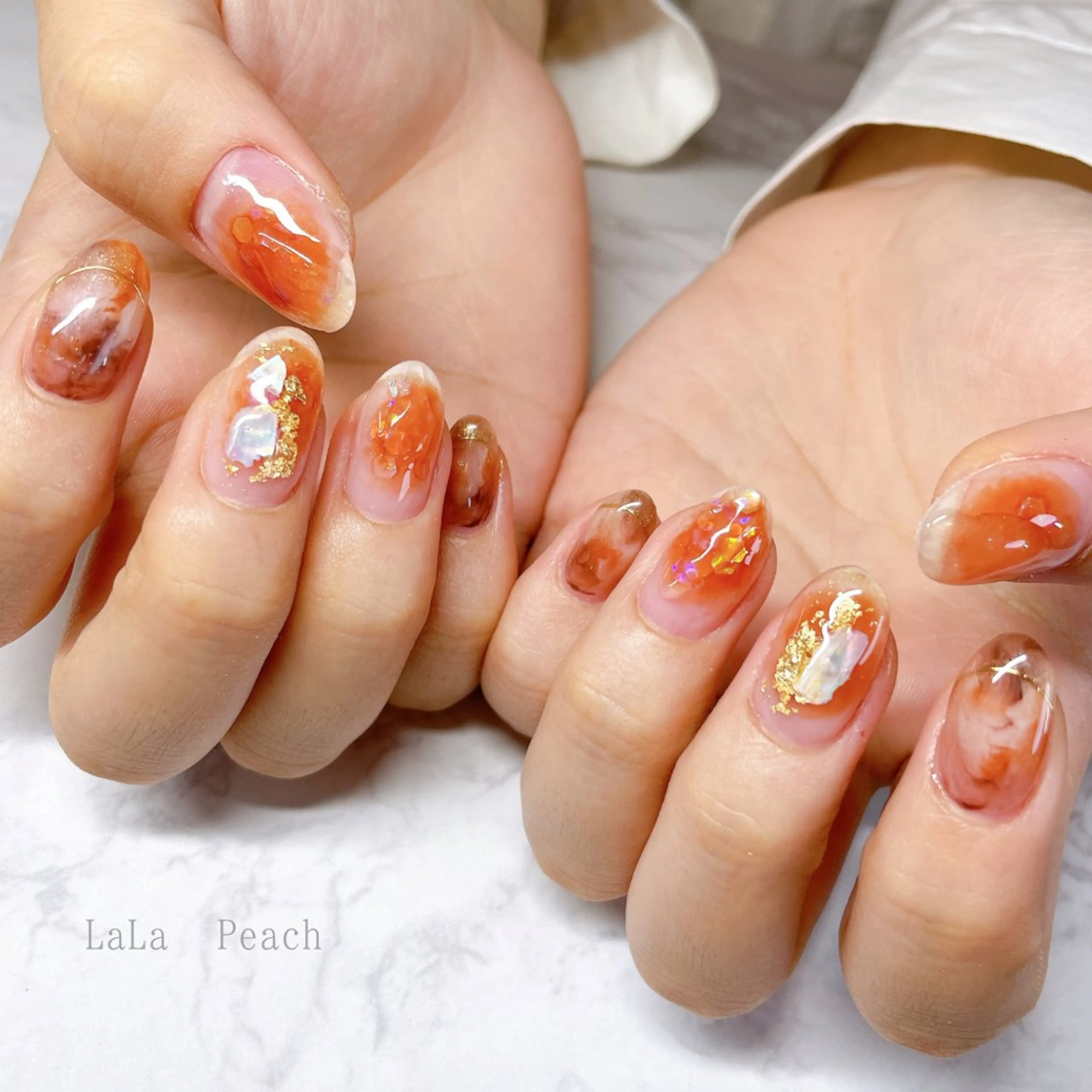 ネイル アートネイル べっ甲ネイル ジェルネイル ニュアンスネイル ハンドネイル LaLa Peach 福岡のマツエク・マツパデザイン