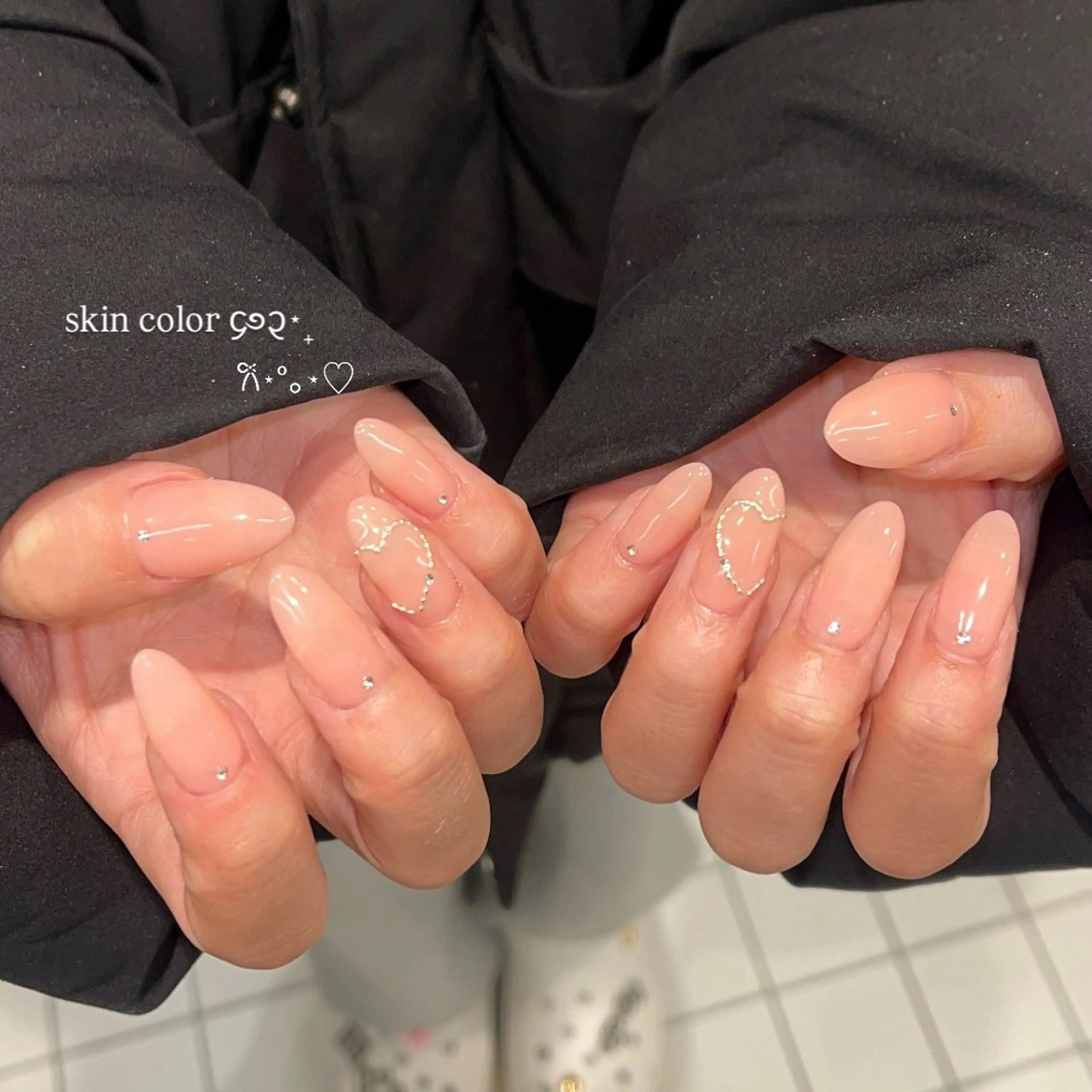 ネイル ハート キラキラネイル ロングネイル ワンカラーネイル リボン ハンドネイル eight nail 春菜のネイルデザイン