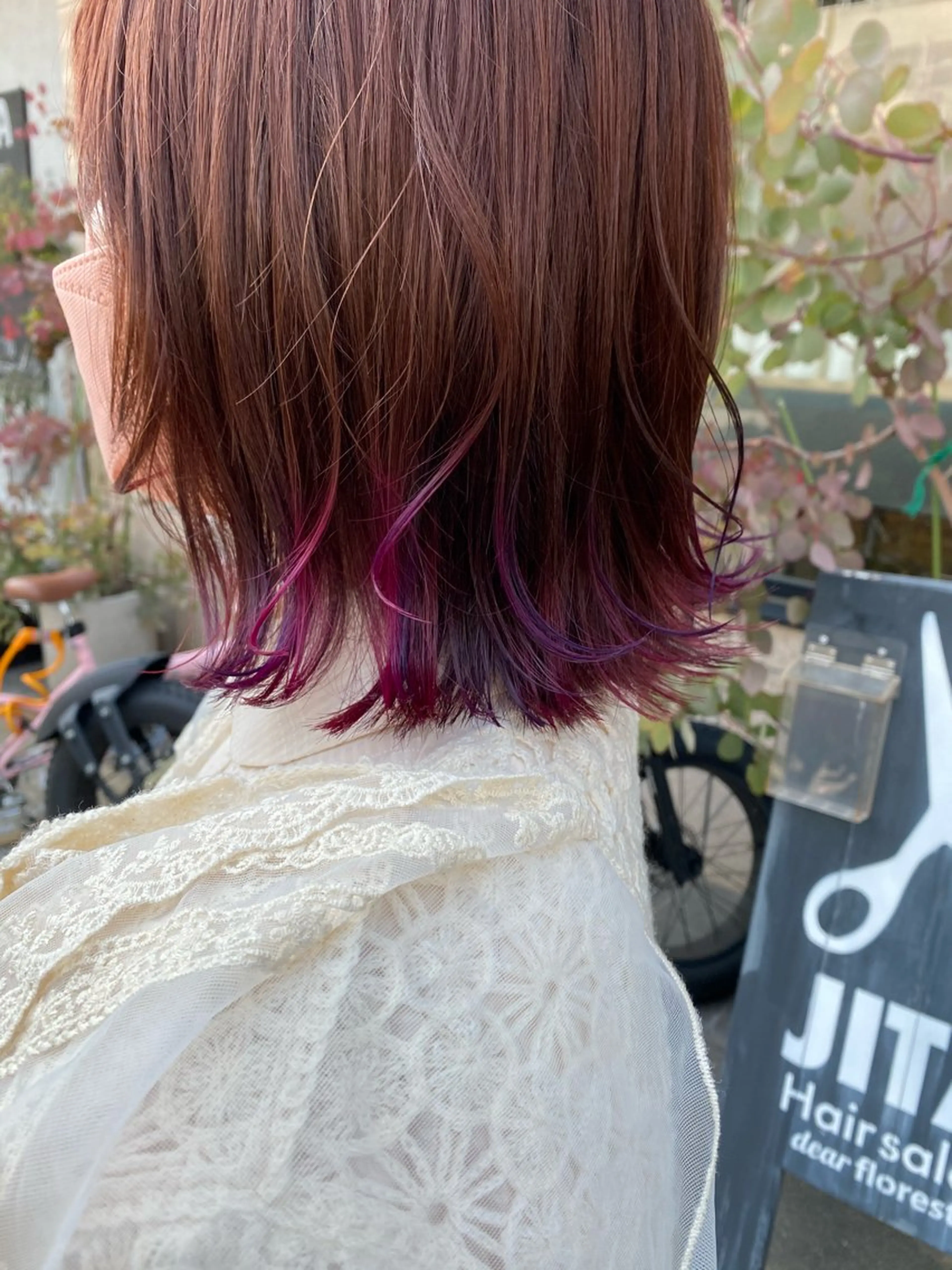 ミディアム カラー ピンクカラー ピンクパープル パープルカラー 艶髪🌟髪質改善✨ Zinaヤマダ チサのヘアスタイル