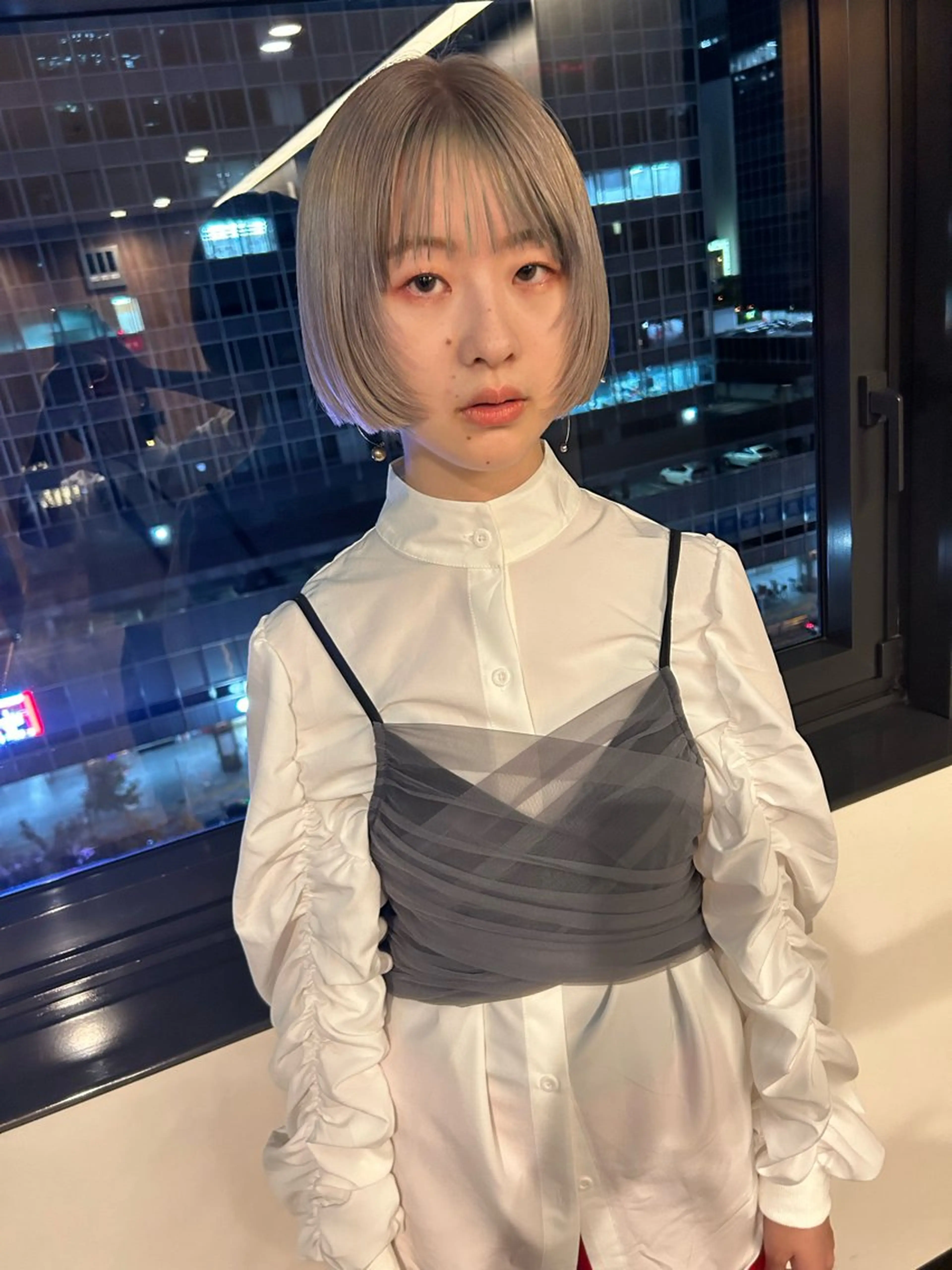 ショート カラー パーマ ヘアアレンジ 髪と音処　マトぺ所属・デザインカラー/ボブ ブリーチカラー/ユリのヘアスタイル