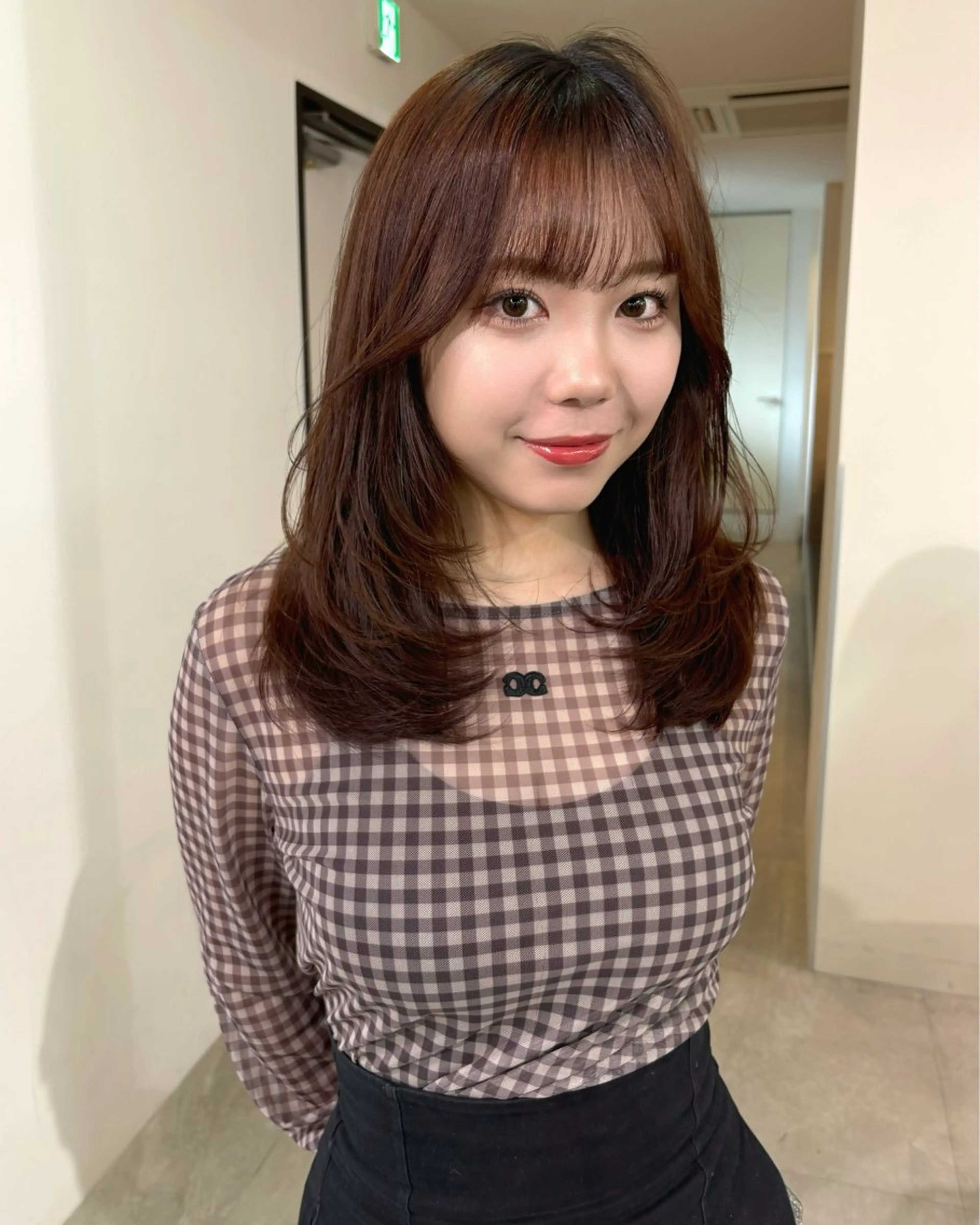 セミロング カラー レイヤーカット カット mizuki/ピンク ベージュ.レイヤーのヘアスタイル