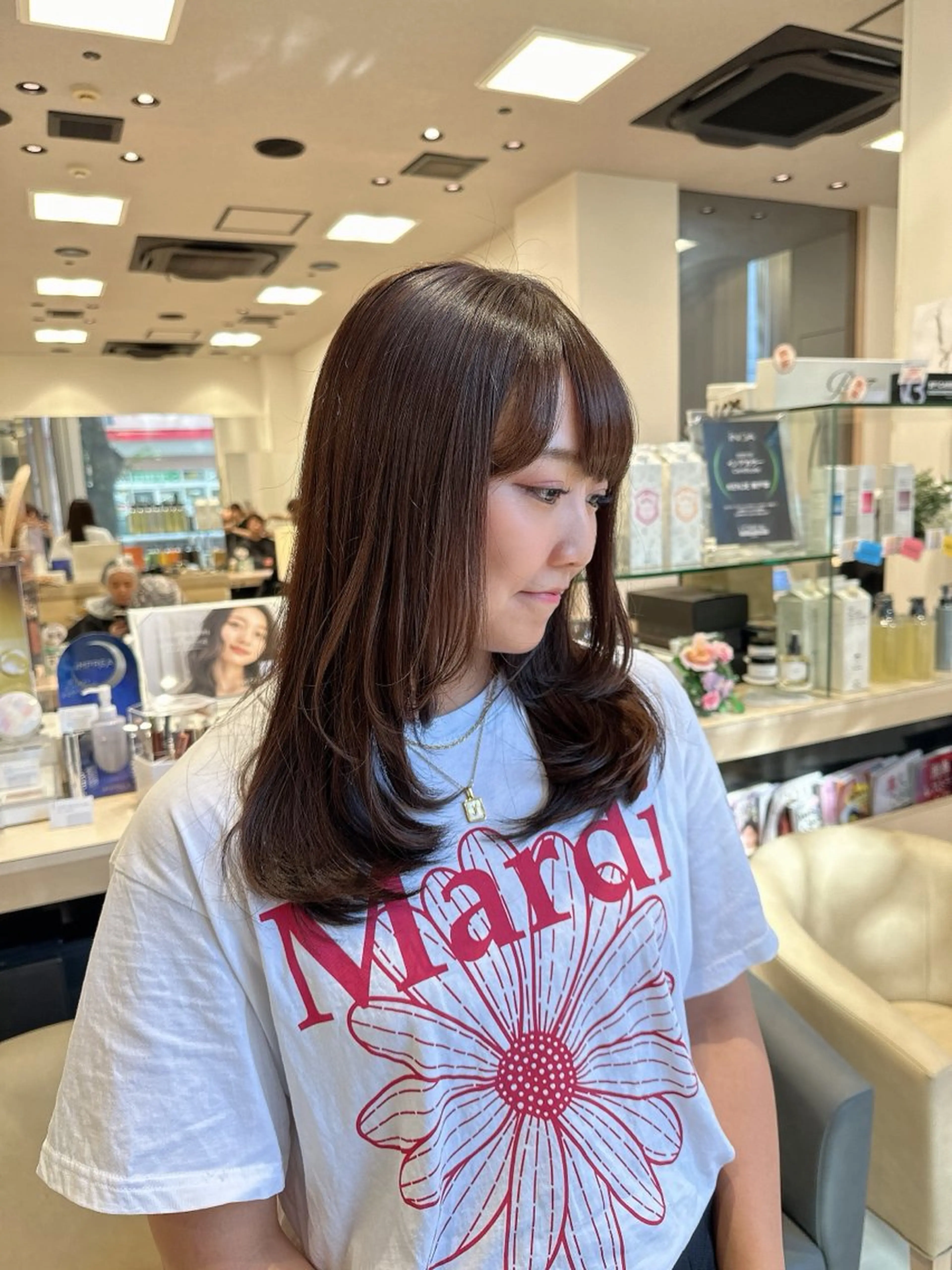 セミロング カラー アッシュ レイヤーカット カット ヘアカラー クロスパーマ/うる艶 カラー/Kurumiのヘアスタイル