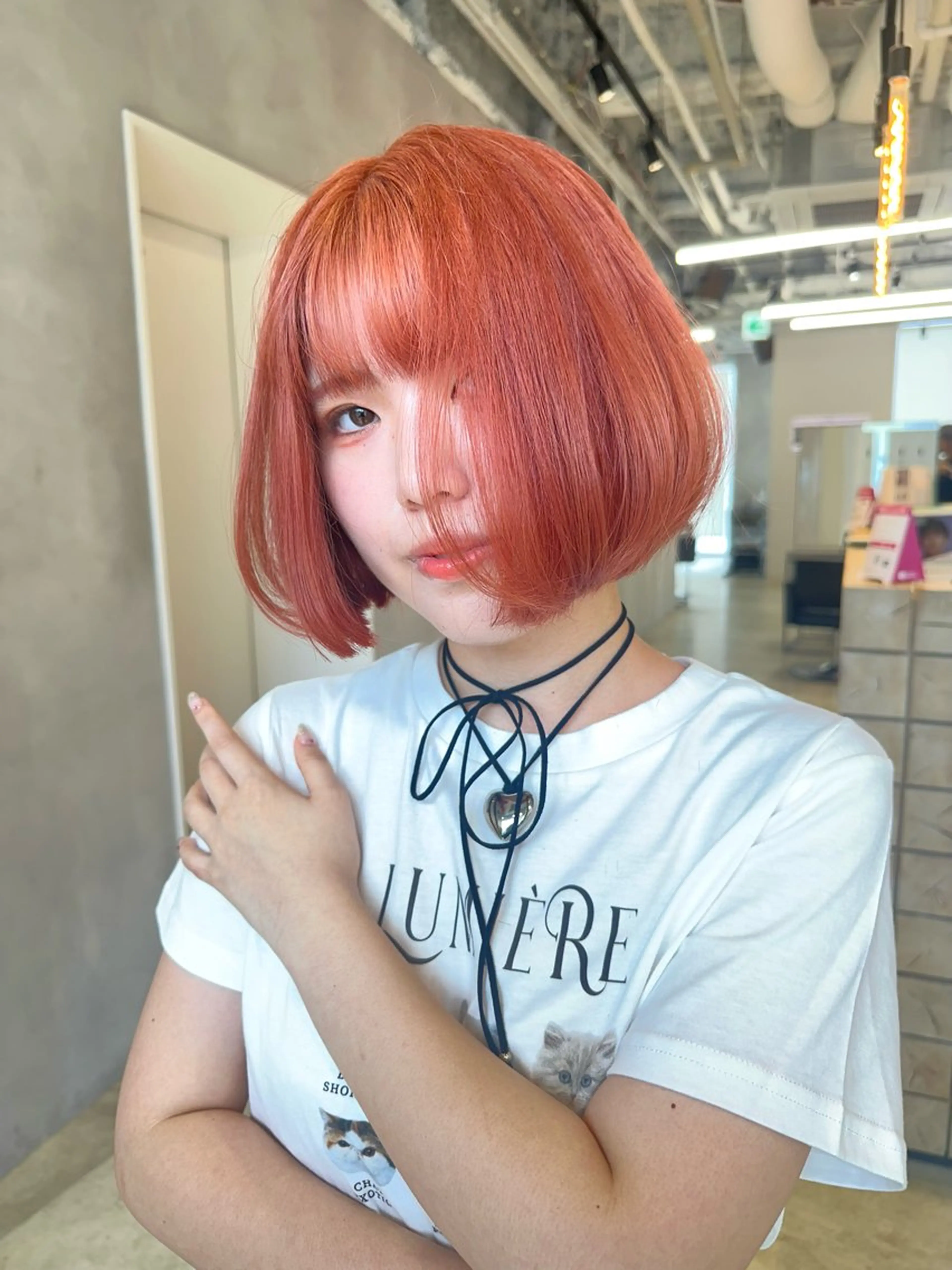 カラー ブリーチ ケアブリーチ オレンジ カット ヘアカラー トリートメント ハイトーン/ショート /akane🐰♥️のヘアスタイル