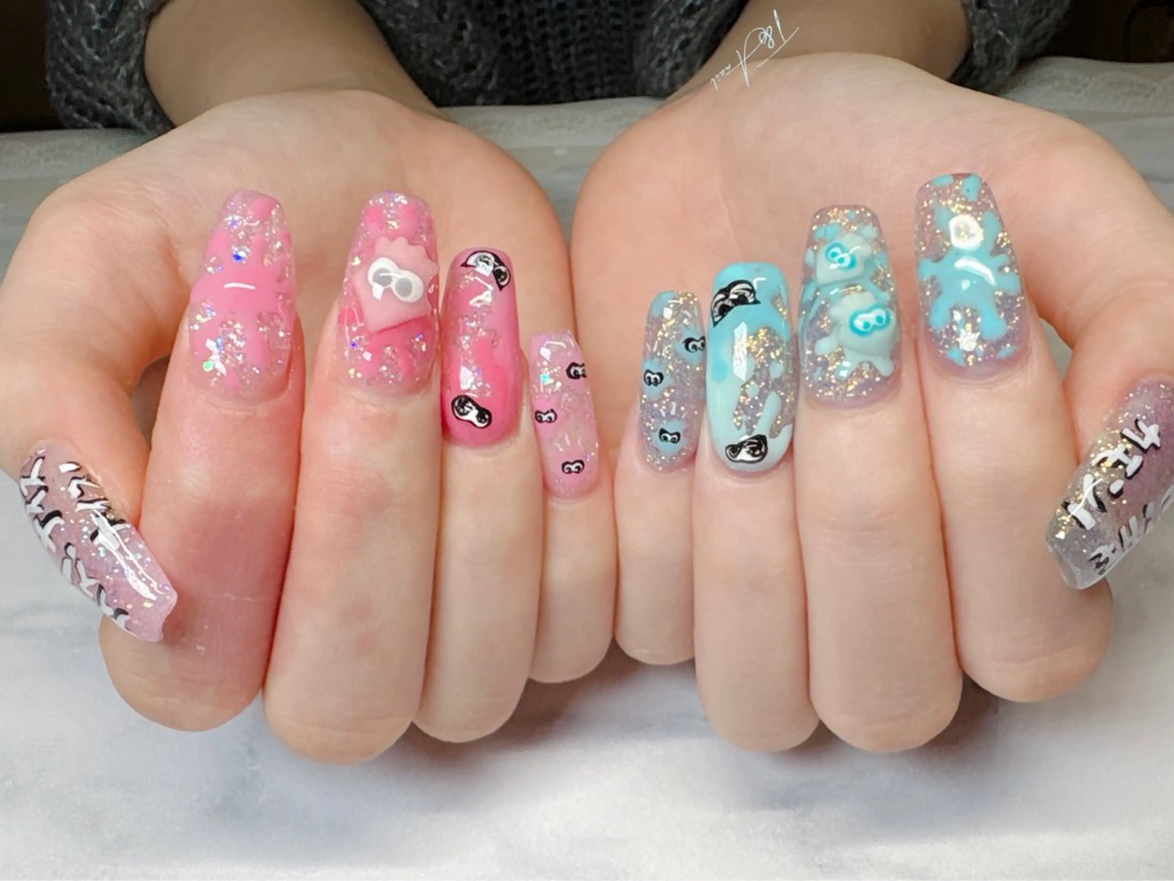 ネイル 長さ出し ジェルネイル キラキラネイル ロングネイル ピンク ハンドネイル T&A nailのネイルデザイン