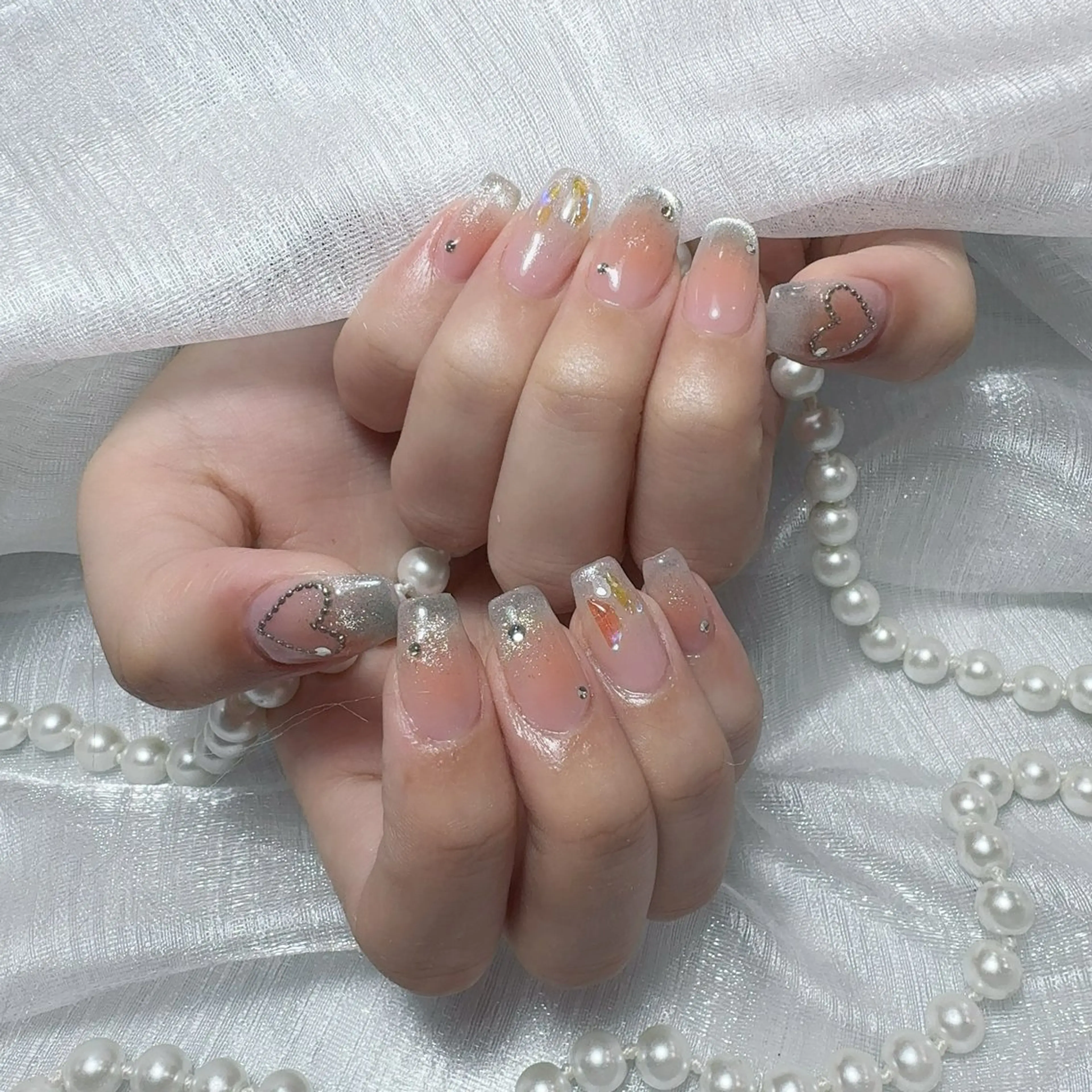 ネイル アートネイル フラッシュネイル フレンチネイル ジェルネイル ガラスフレンチ You&Me Yukiのネイルデザイン