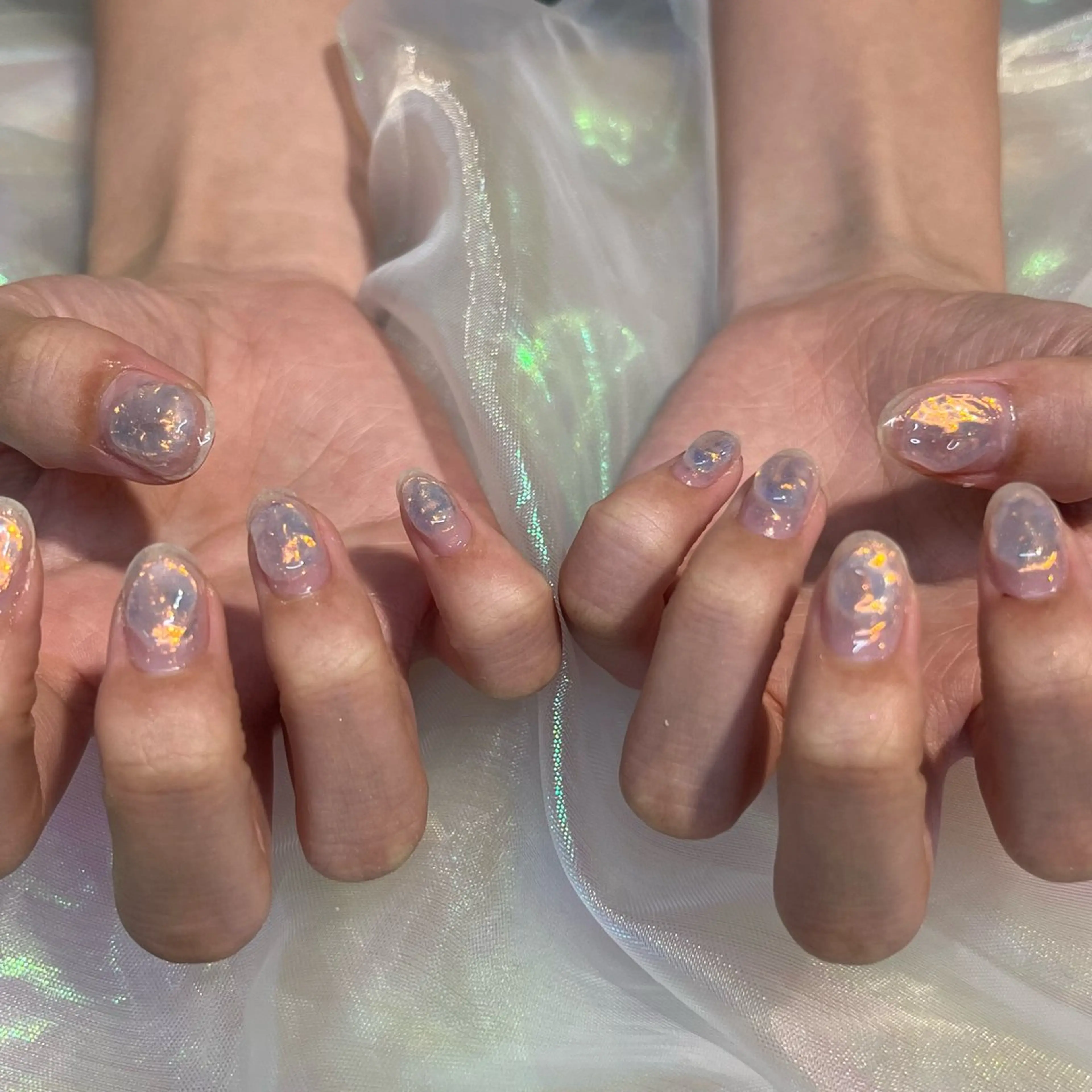 ネイル オーロラネイル クリアネイル 氷ネイル・うるうるネイル 渡邊 あかりのネイルデザイン