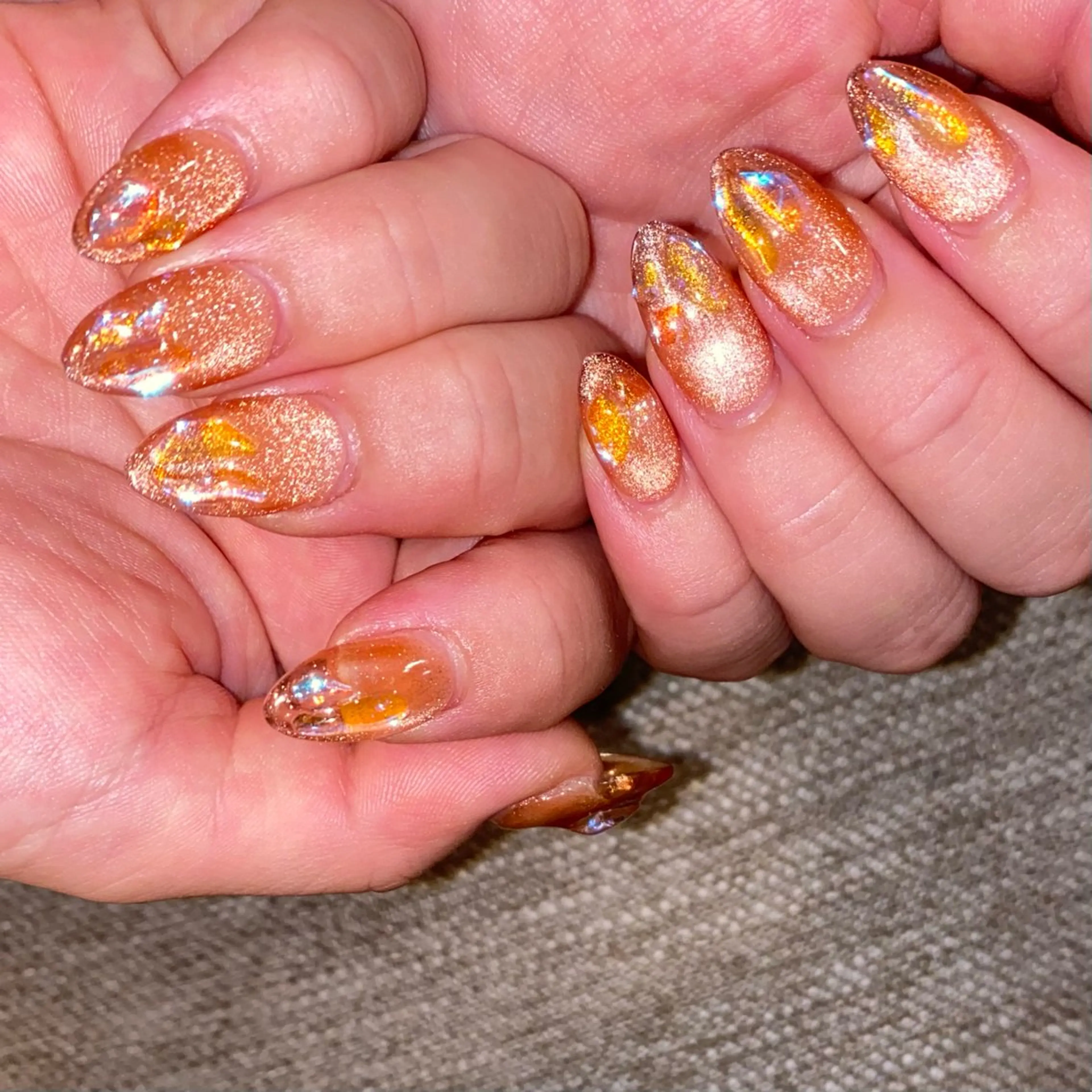 ネイル オーロラネイル マグネットネイル オレンジ ストーンネイル PON nailのネイルデザイン