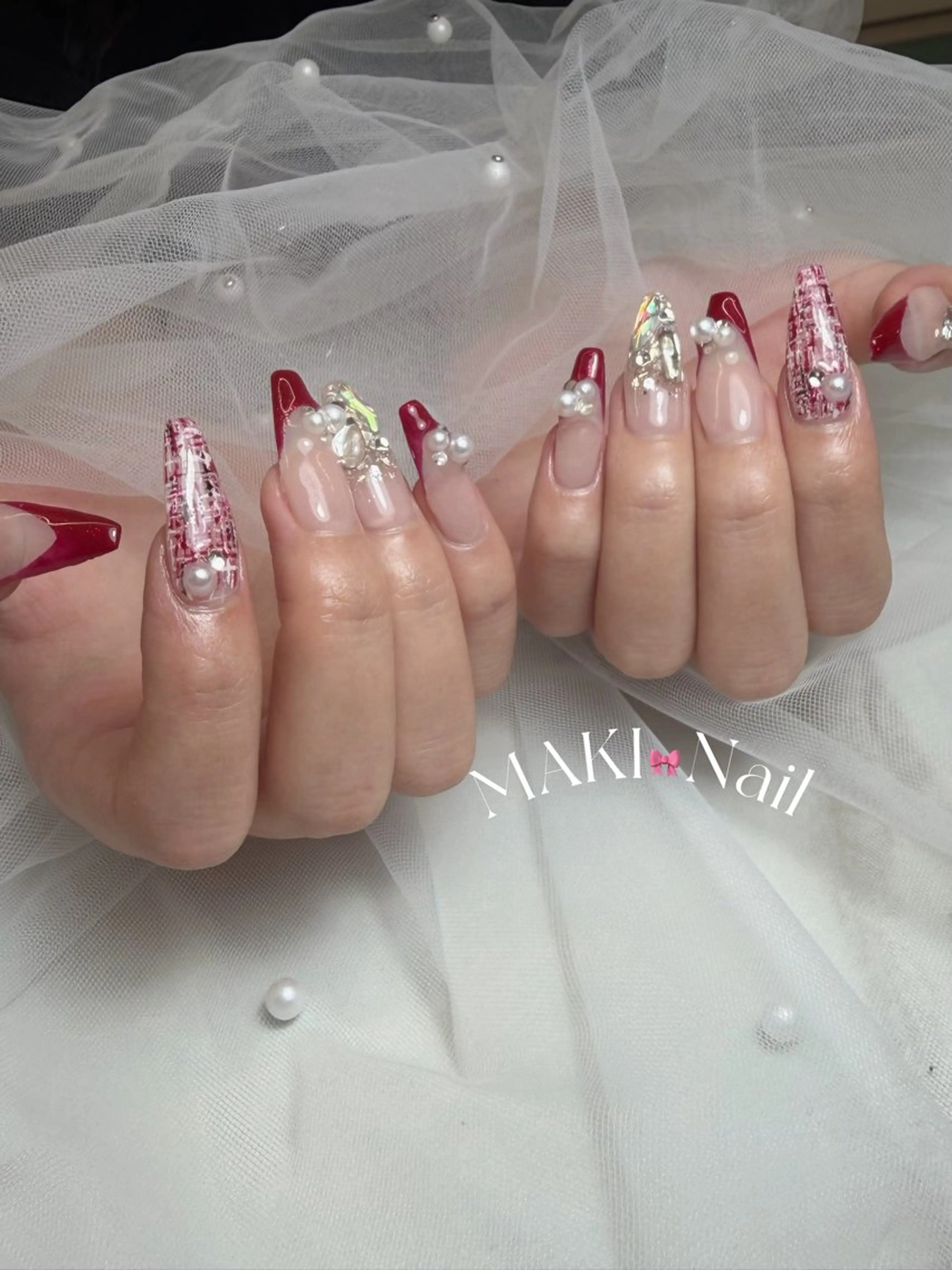 ネイル 長さ出し 冬ネイル クリスマス ハンドネイル MAKI🎀Nail 堺筋本町/心斎橋のネイルデザイン