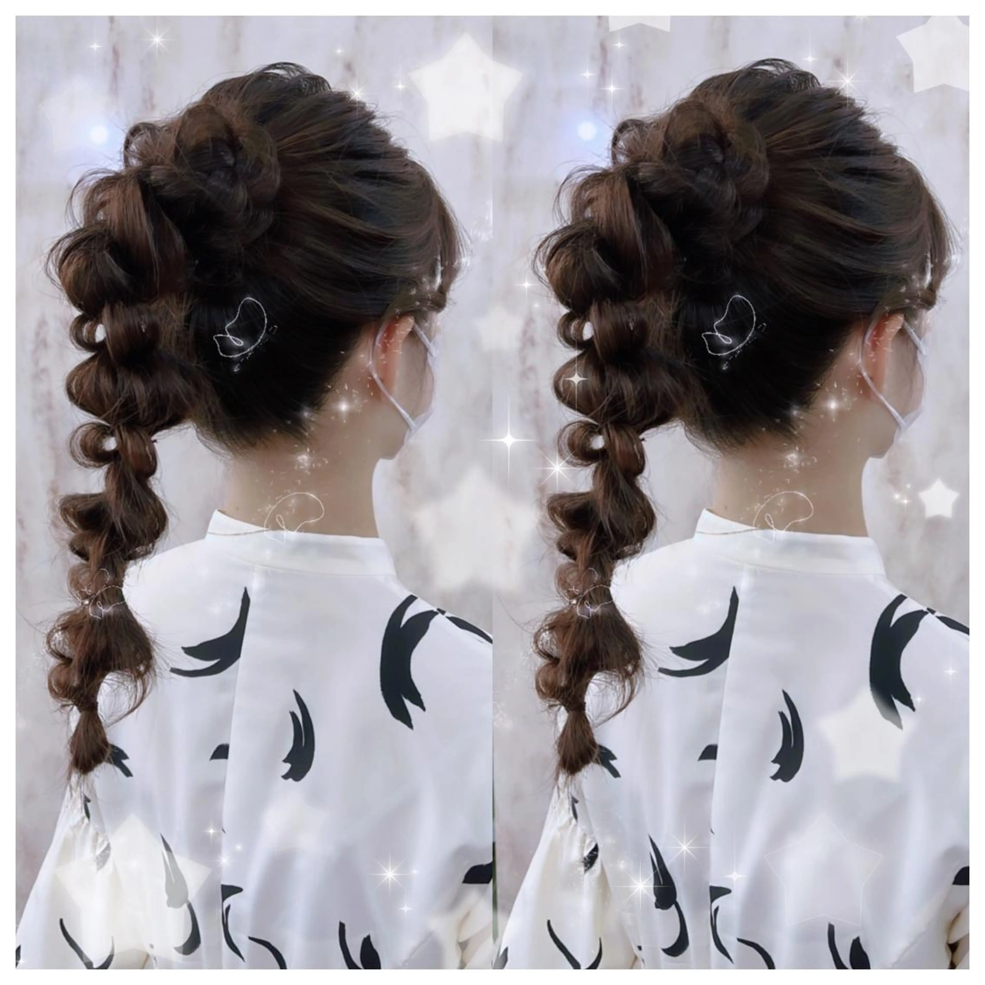 ロング カラー ヘアアレンジ ポニーテール 結婚式・ブライダル シールエクステ バレイヤージュ 黒髪 セキグチ💞 lilaのマツエク・マツパデザイン