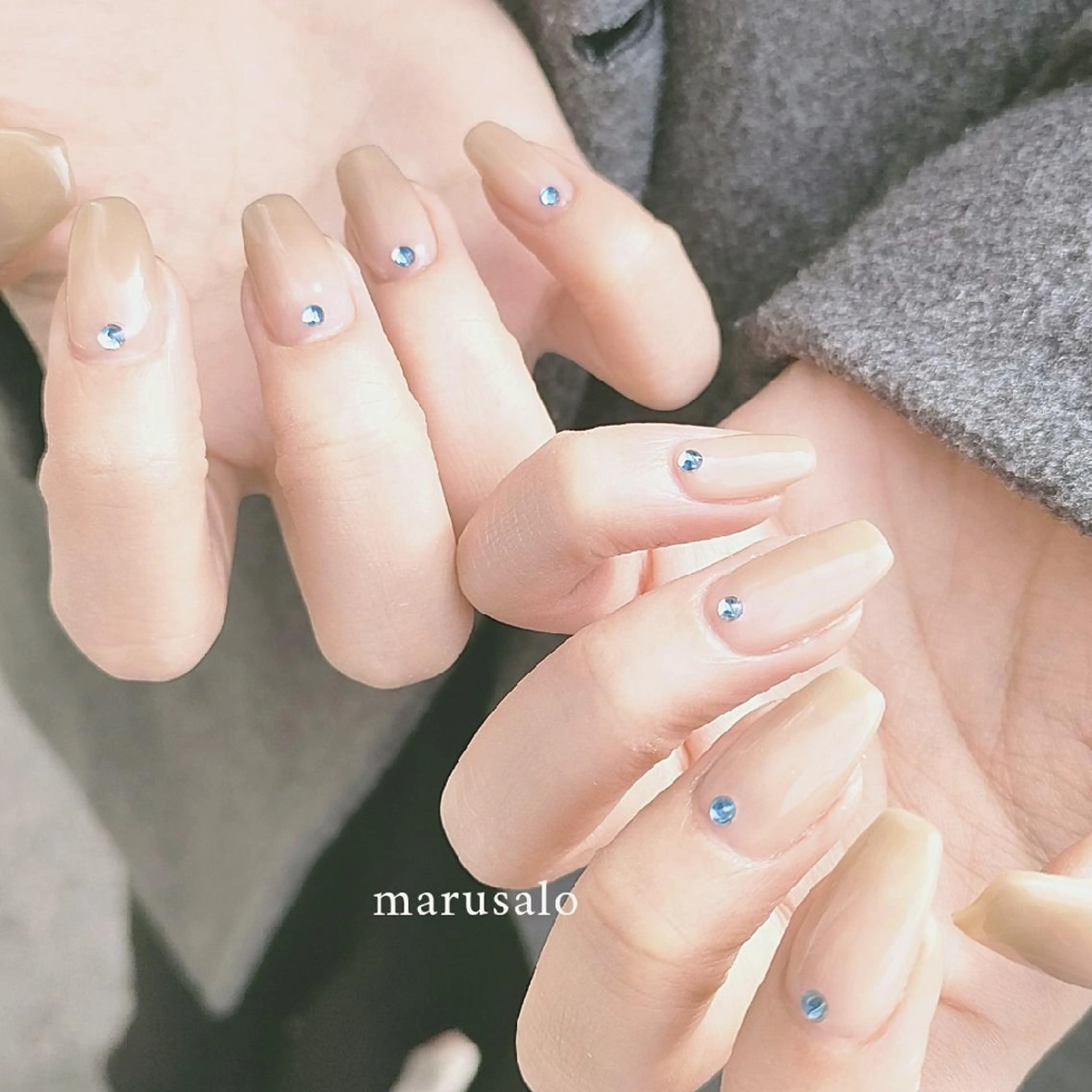 ネイル ブルー グラデーション 韓国ネイル オフィスネイル シンプルネイル ハンドネイル marusalo nailのネイルデザイン