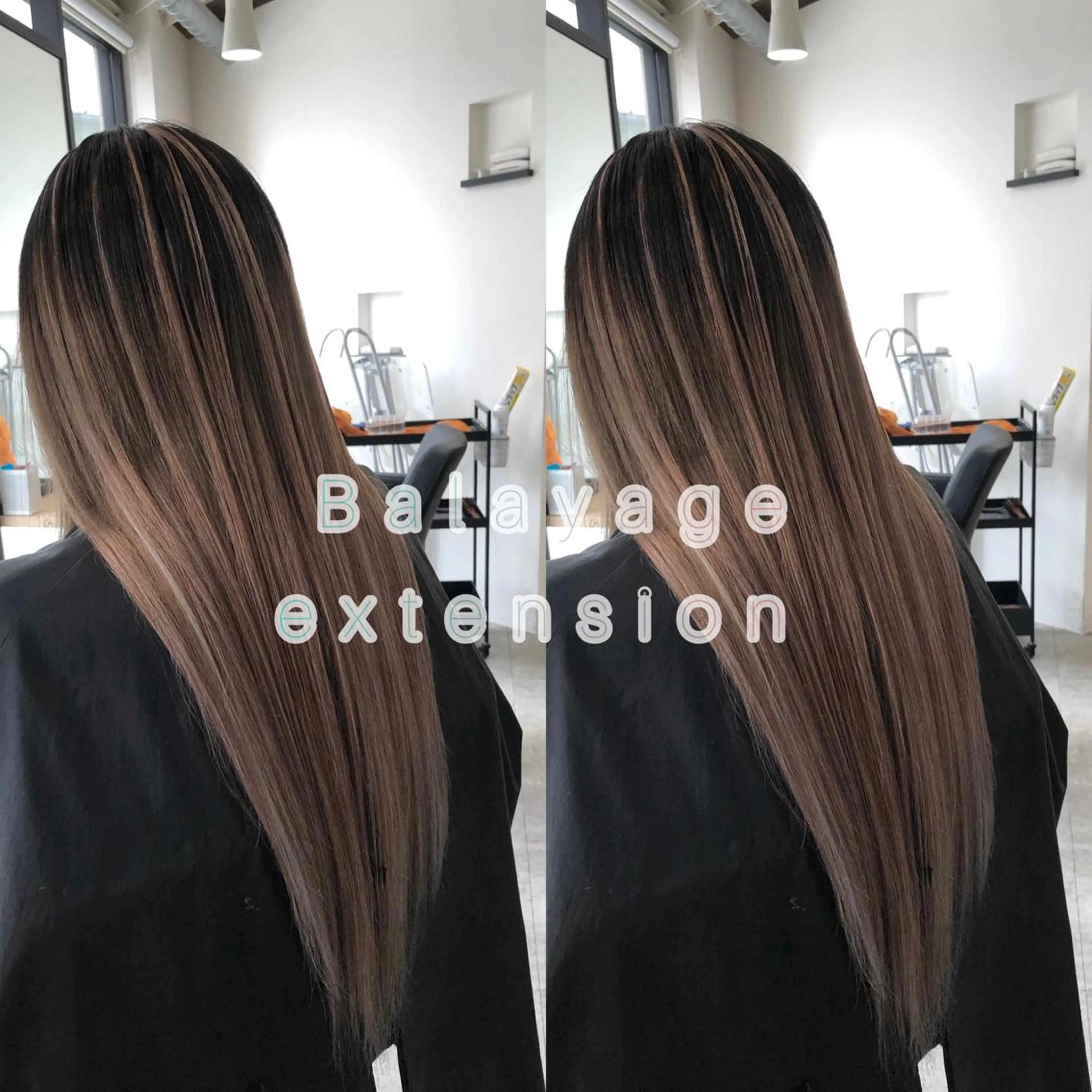 ロング カラー バレイヤージュ ブリーチ 透明感カラー ハイトーンカラー エクステ づまさん カラーエクステ難波のヘアスタイル