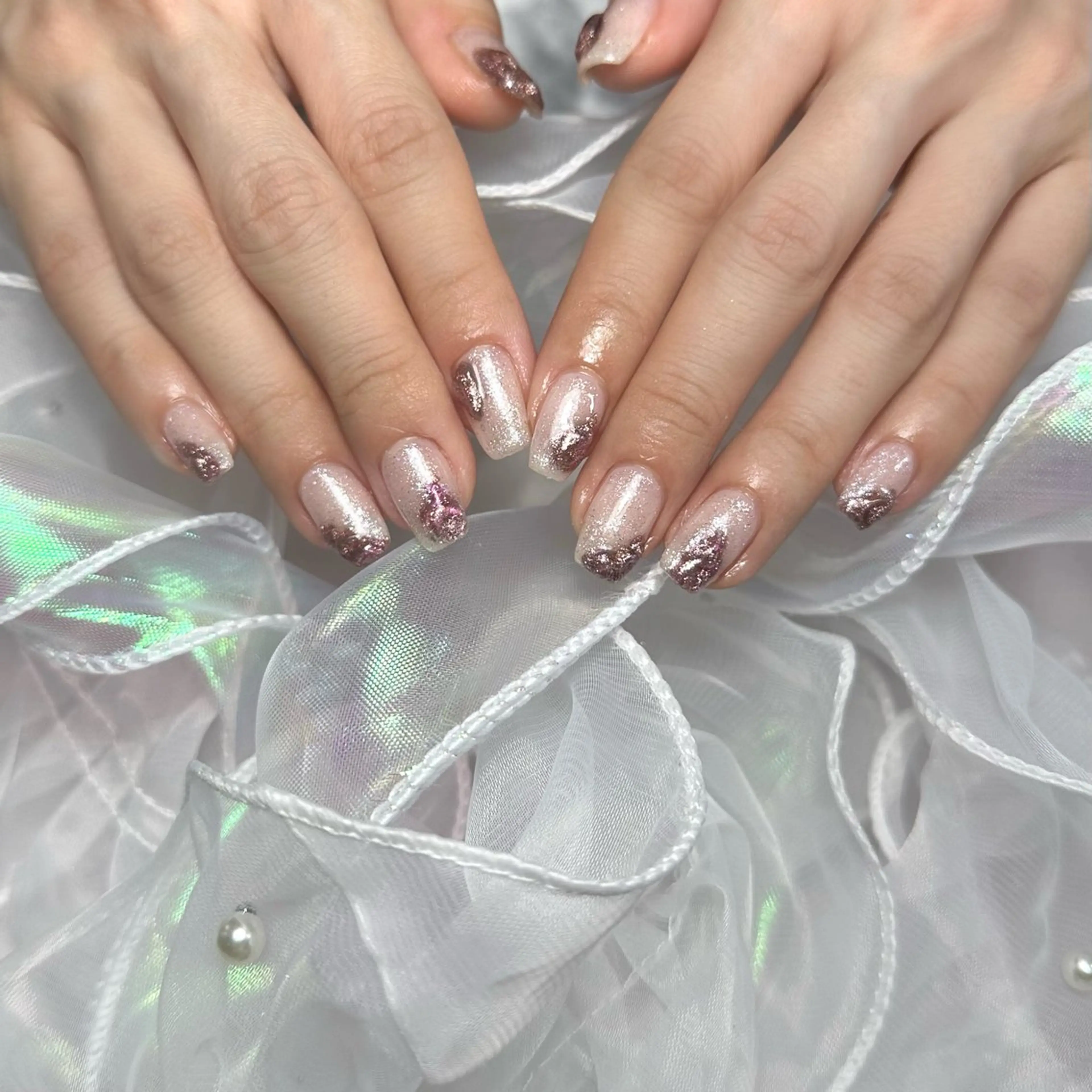 ネイル クリアネイル ラメ(グリッター) ピンク ぷっくりネイル ハンドネイル ラルゴ所属・Largo ラルゴのネイルデザイン